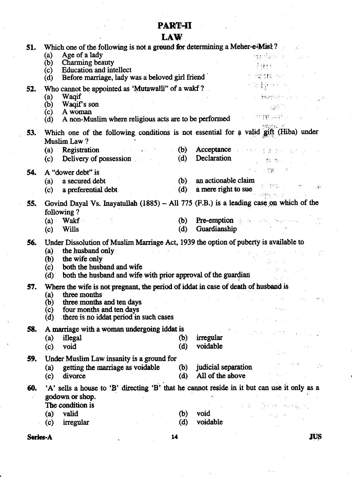 Uttarakhand Judicial Service Civil Judge (Junior Division) Exam-2012 Pre Examination  - Page 14
