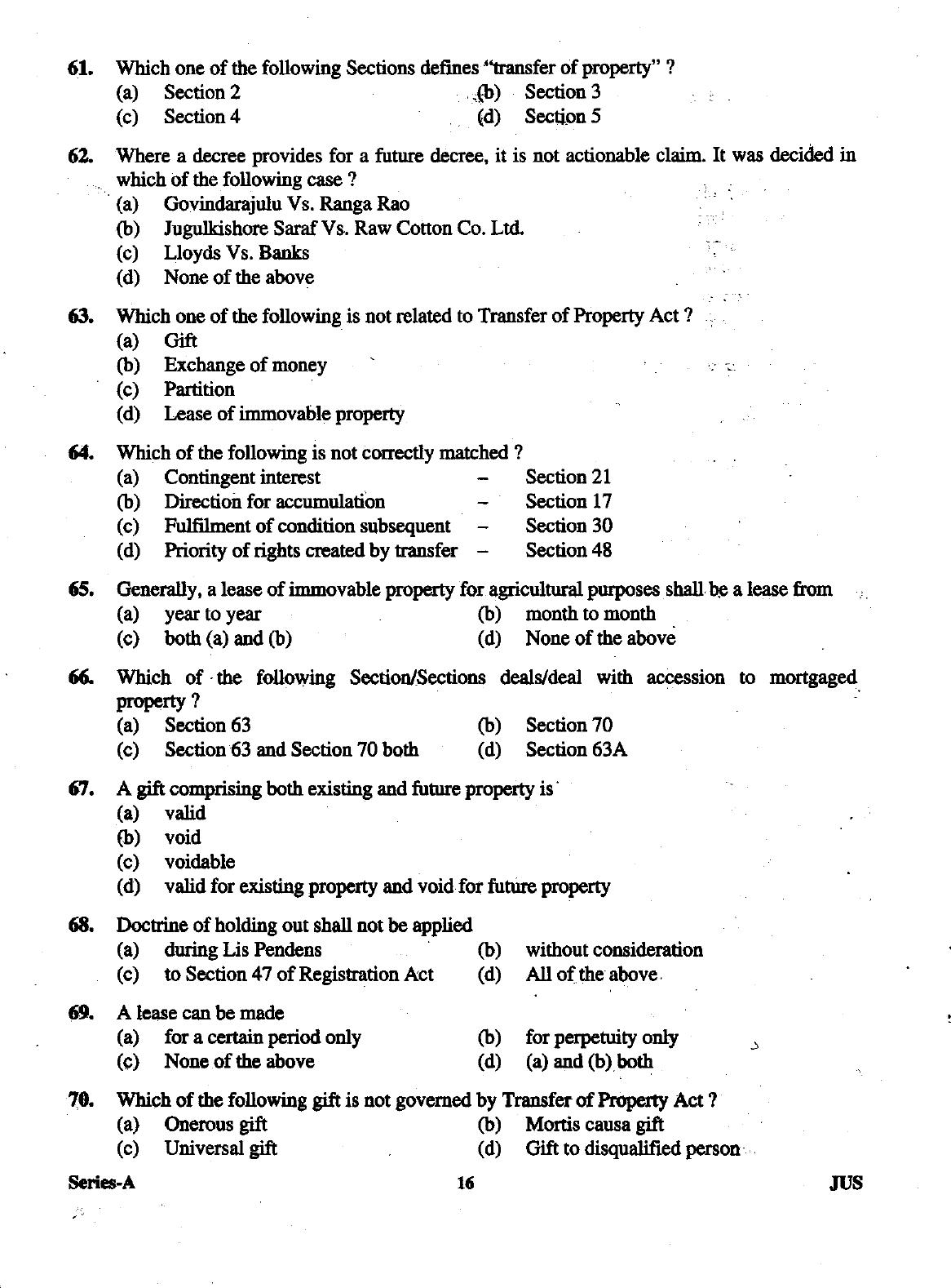 Uttarakhand Judicial Service Civil Judge (Junior Division) Exam-2012 Pre Examination  - Page 16