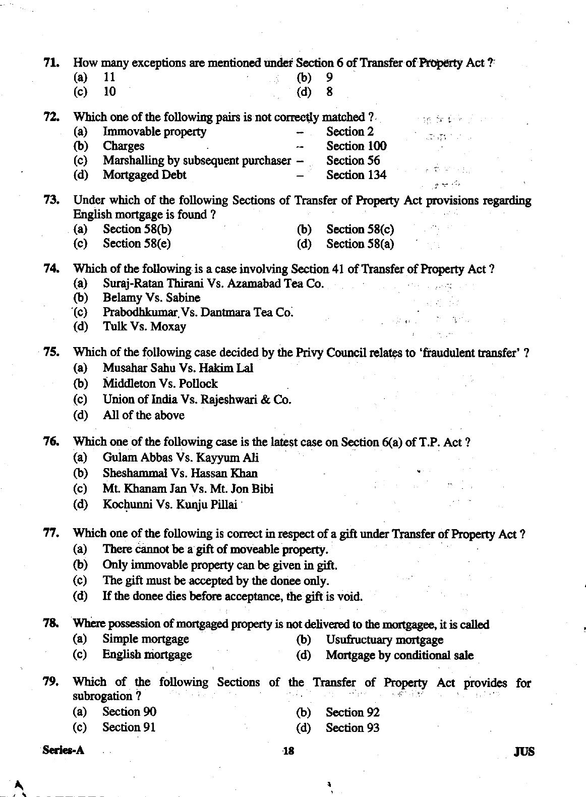 Uttarakhand Judicial Service Civil Judge (Junior Division) Exam-2012 Pre Examination  - Page 18