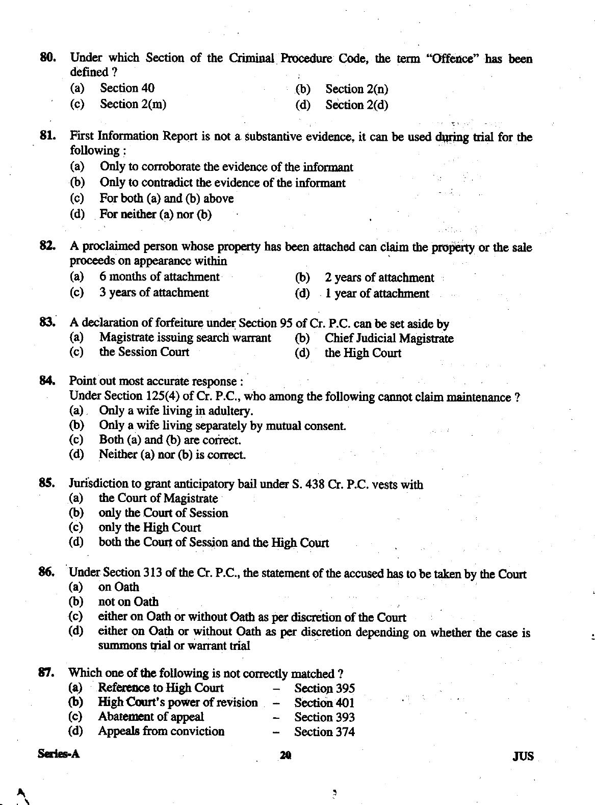 Uttarakhand Judicial Service Civil Judge (Junior Division) Exam-2012 Pre Examination  - Page 20