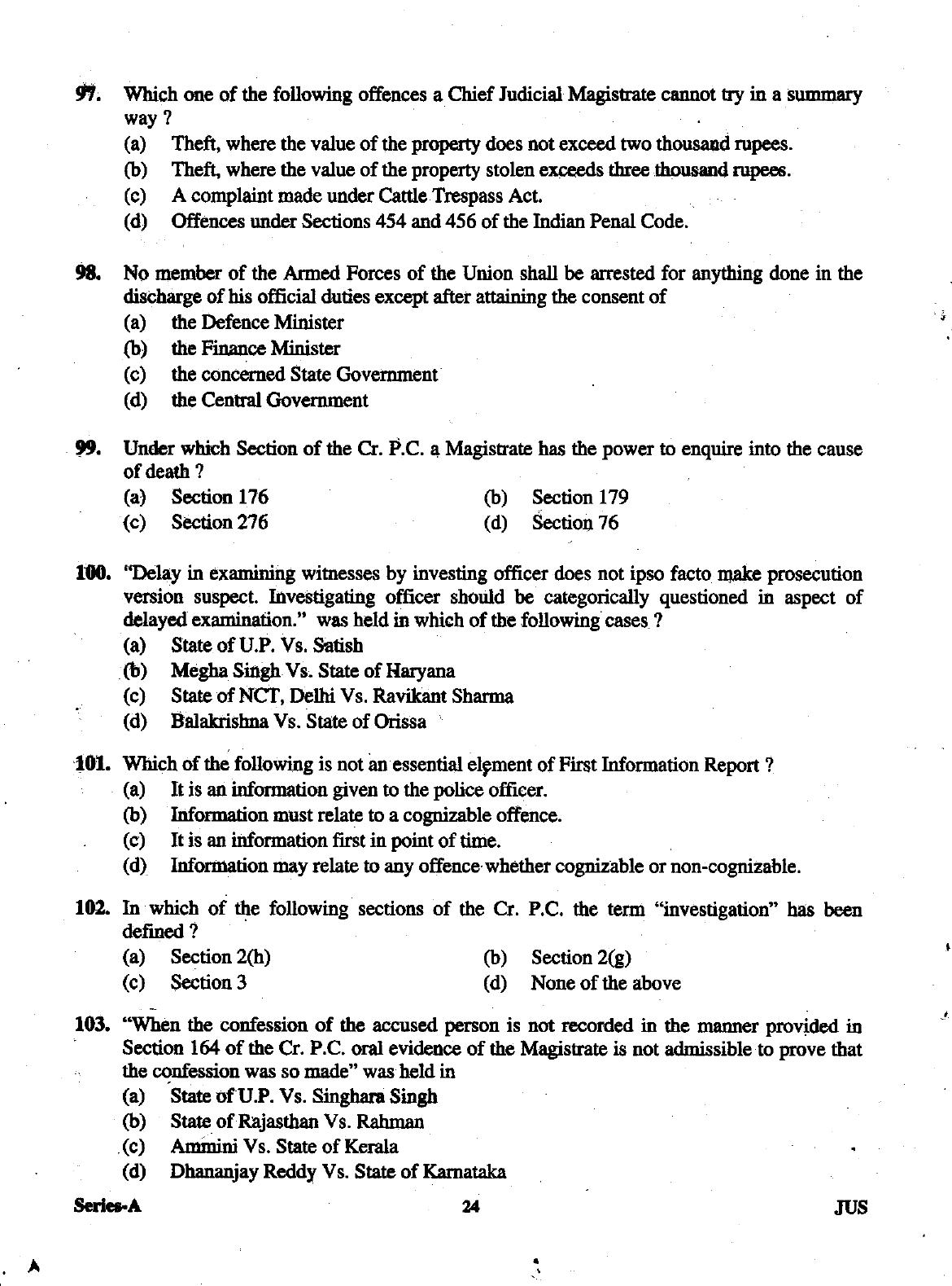 Uttarakhand Judicial Service Civil Judge (Junior Division) Exam-2012 Pre Examination  - Page 24