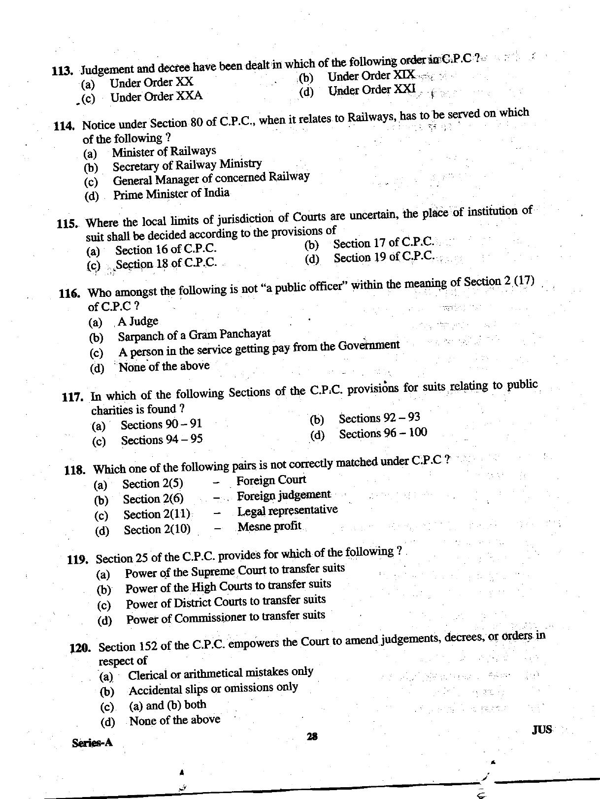 Uttarakhand Judicial Service Civil Judge (Junior Division) Exam-2012 Pre Examination  - Page 28