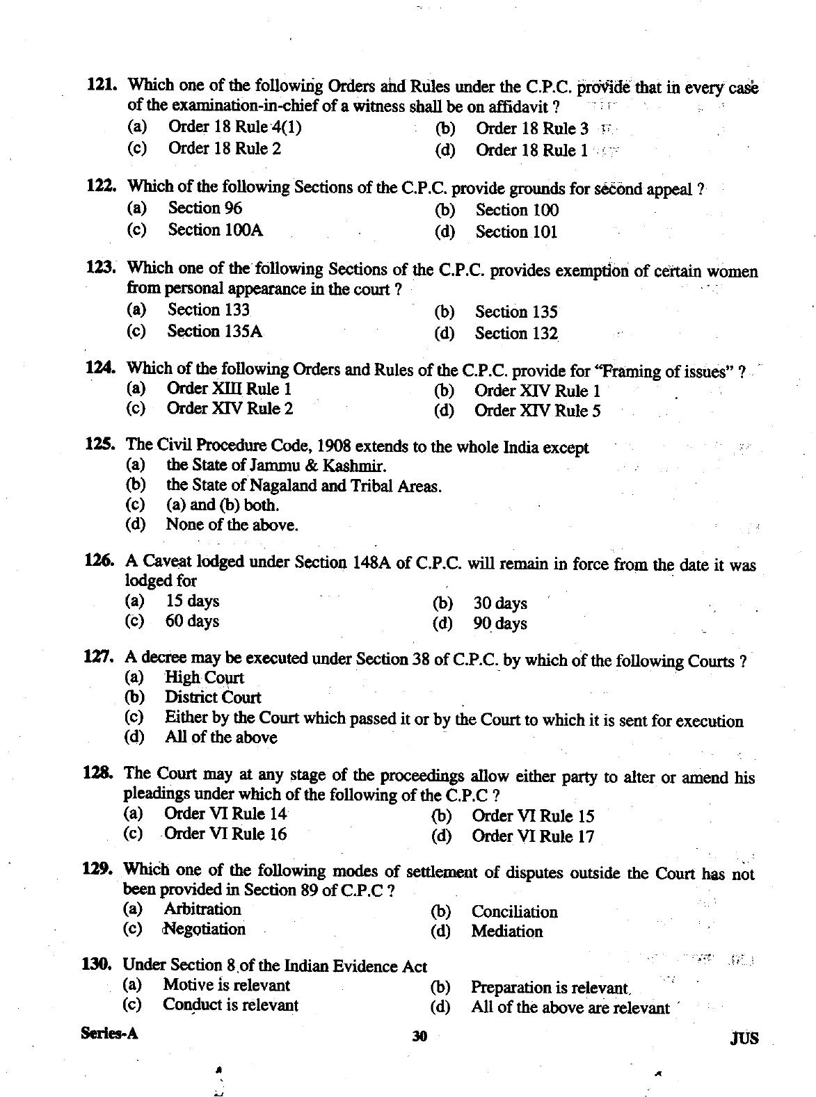 Uttarakhand Judicial Service Civil Judge (Junior Division) Exam-2012 Pre Examination  - Page 30