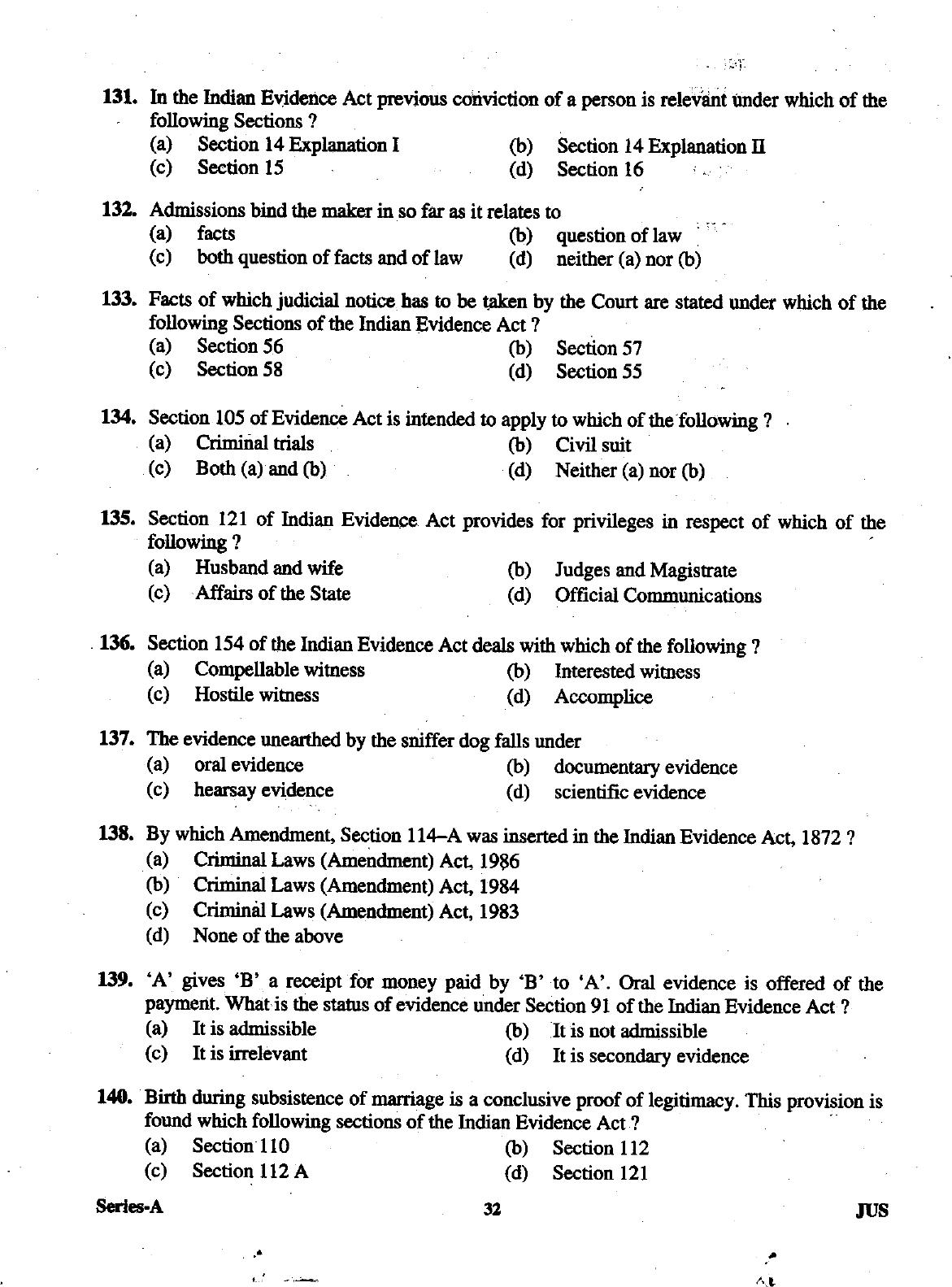 Uttarakhand Judicial Service Civil Judge (Junior Division) Exam-2012 Pre Examination  - Page 32