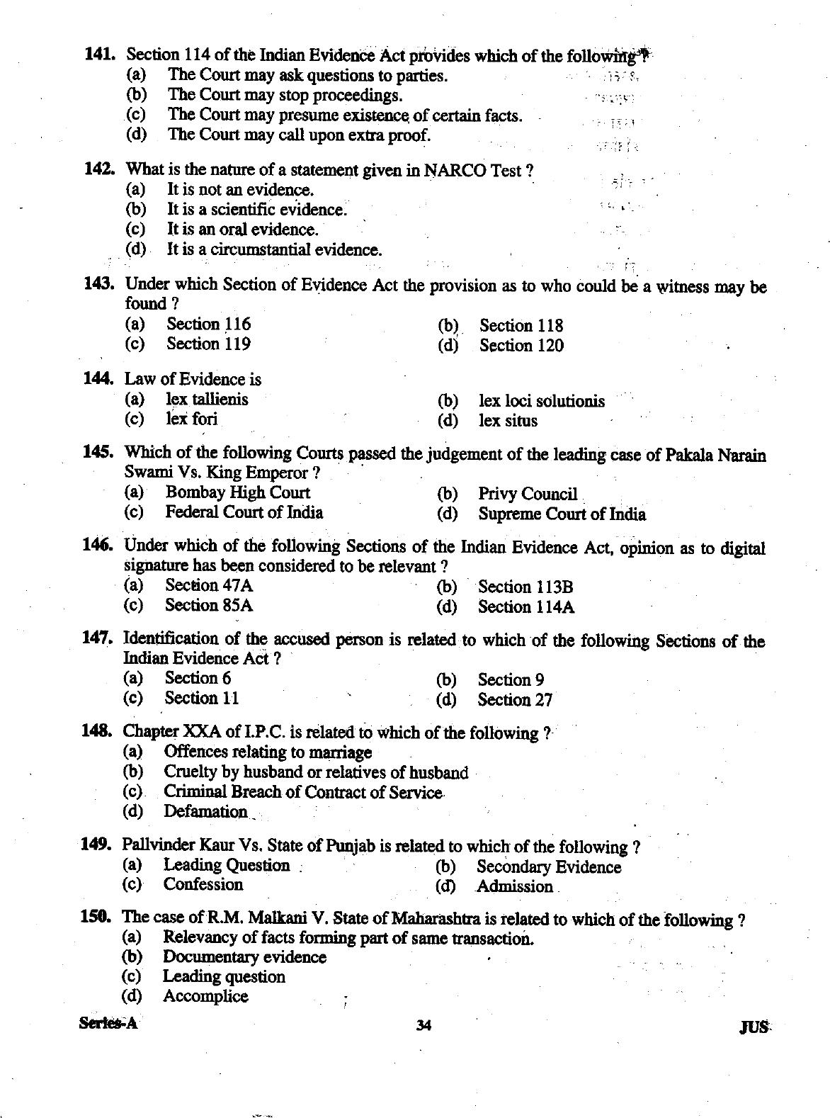 Uttarakhand Judicial Service Civil Judge (Junior Division) Exam-2012 Pre Examination  - Page 34