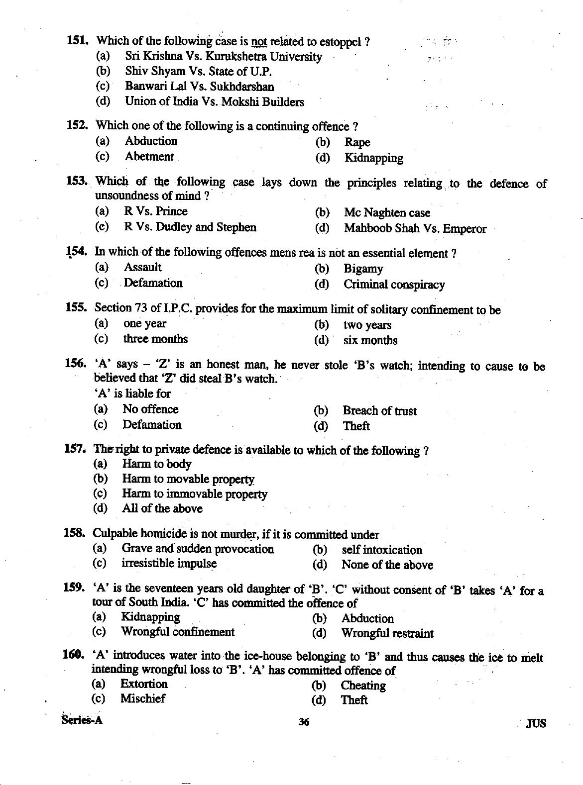 Uttarakhand Judicial Service Civil Judge (Junior Division) Exam-2012 Pre Examination  - Page 36