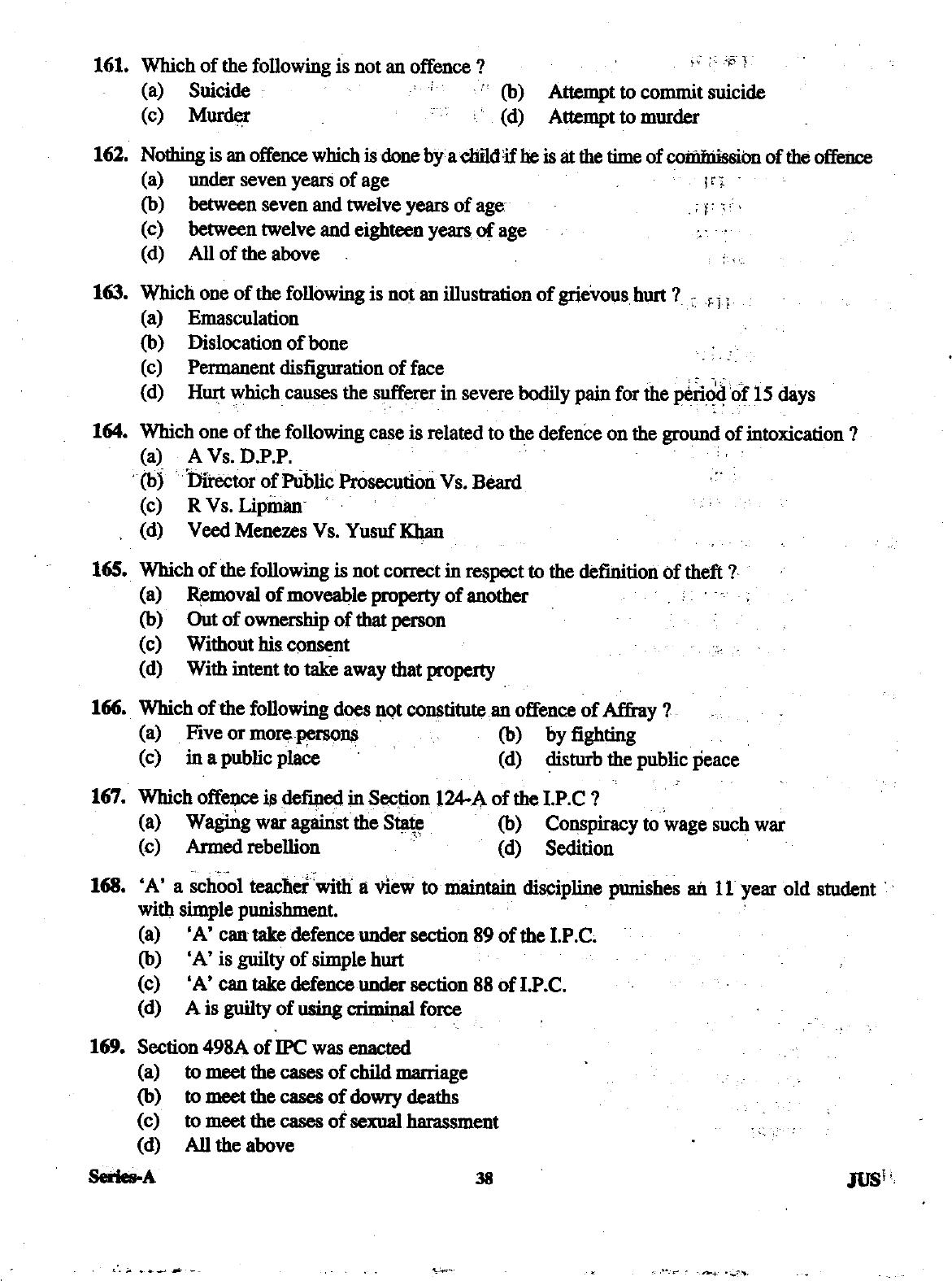 Uttarakhand Judicial Service Civil Judge (Junior Division) Exam-2012 Pre Examination  - Page 38