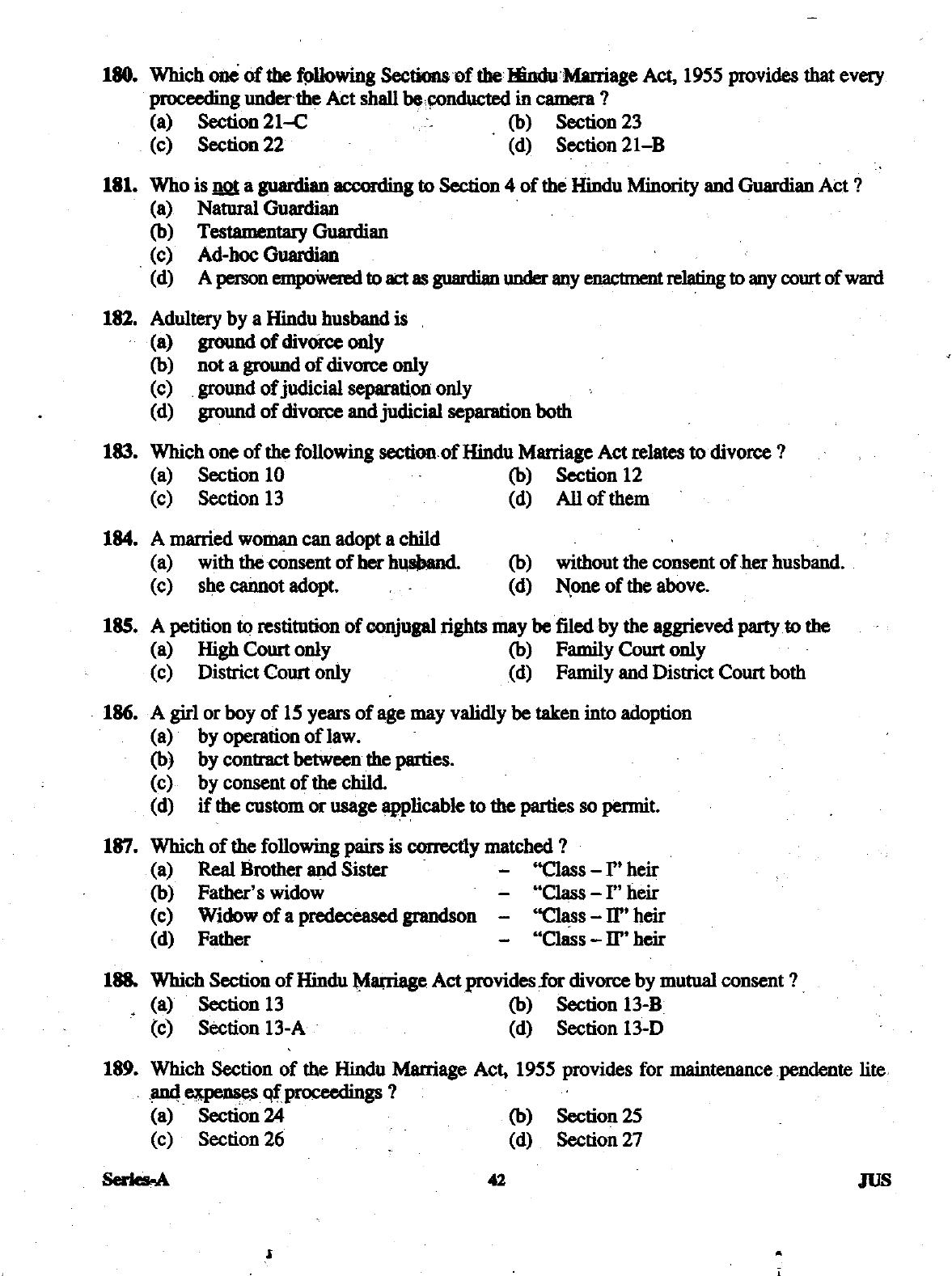 Uttarakhand Judicial Service Civil Judge (Junior Division) Exam-2012 Pre Examination  - Page 42
