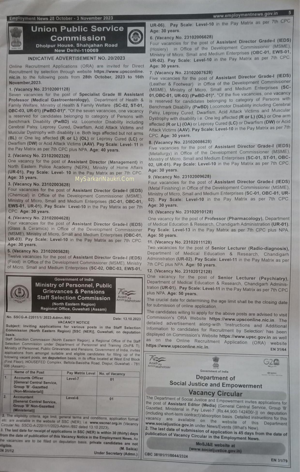 UPSC Assistant Director and Various Posts Recruitment 2023 - Page 1