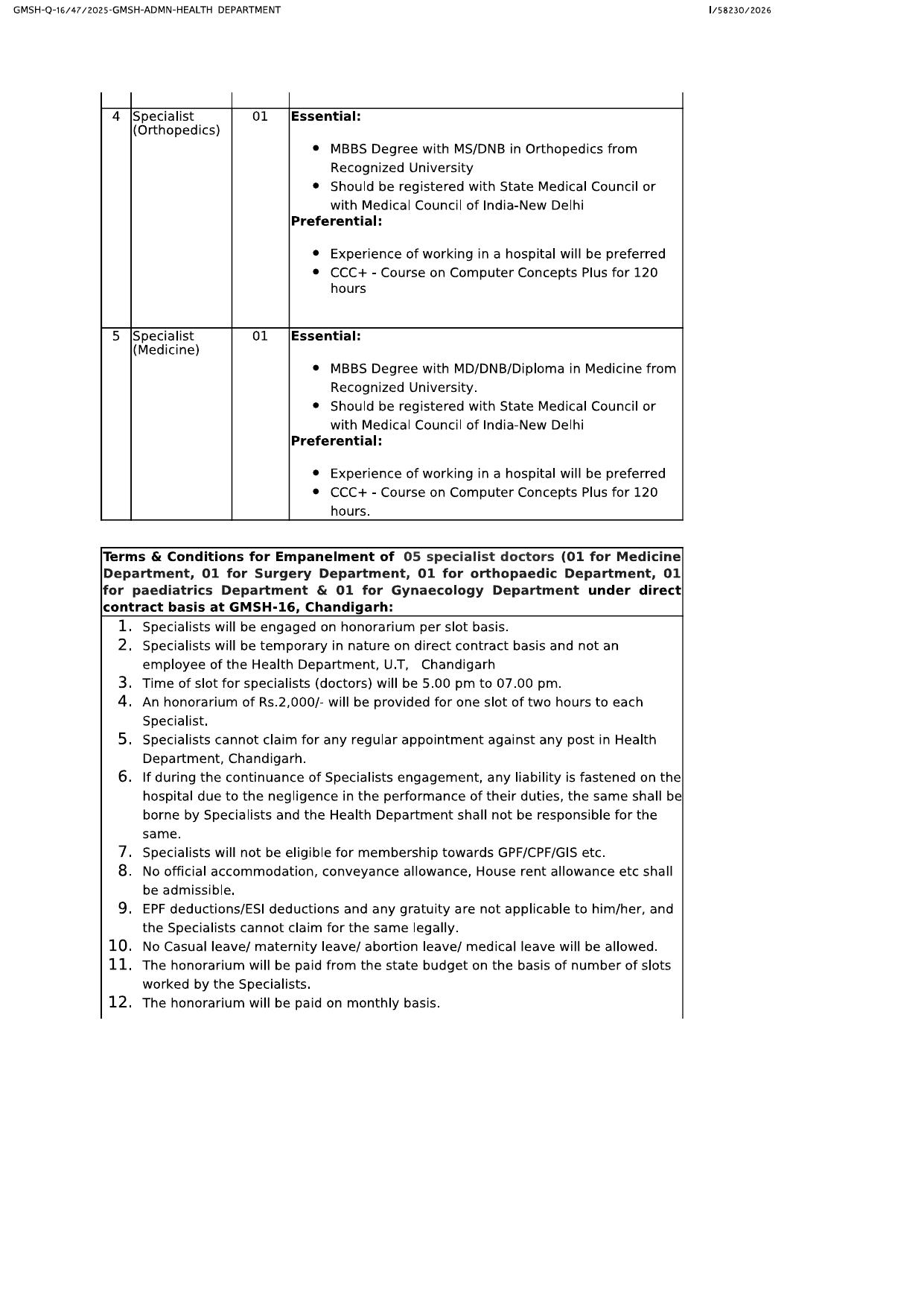 GMSH Chandigarh Specialist Recruitment 2026 - Walk-in Notification, Eligibility, Salary - Page 2