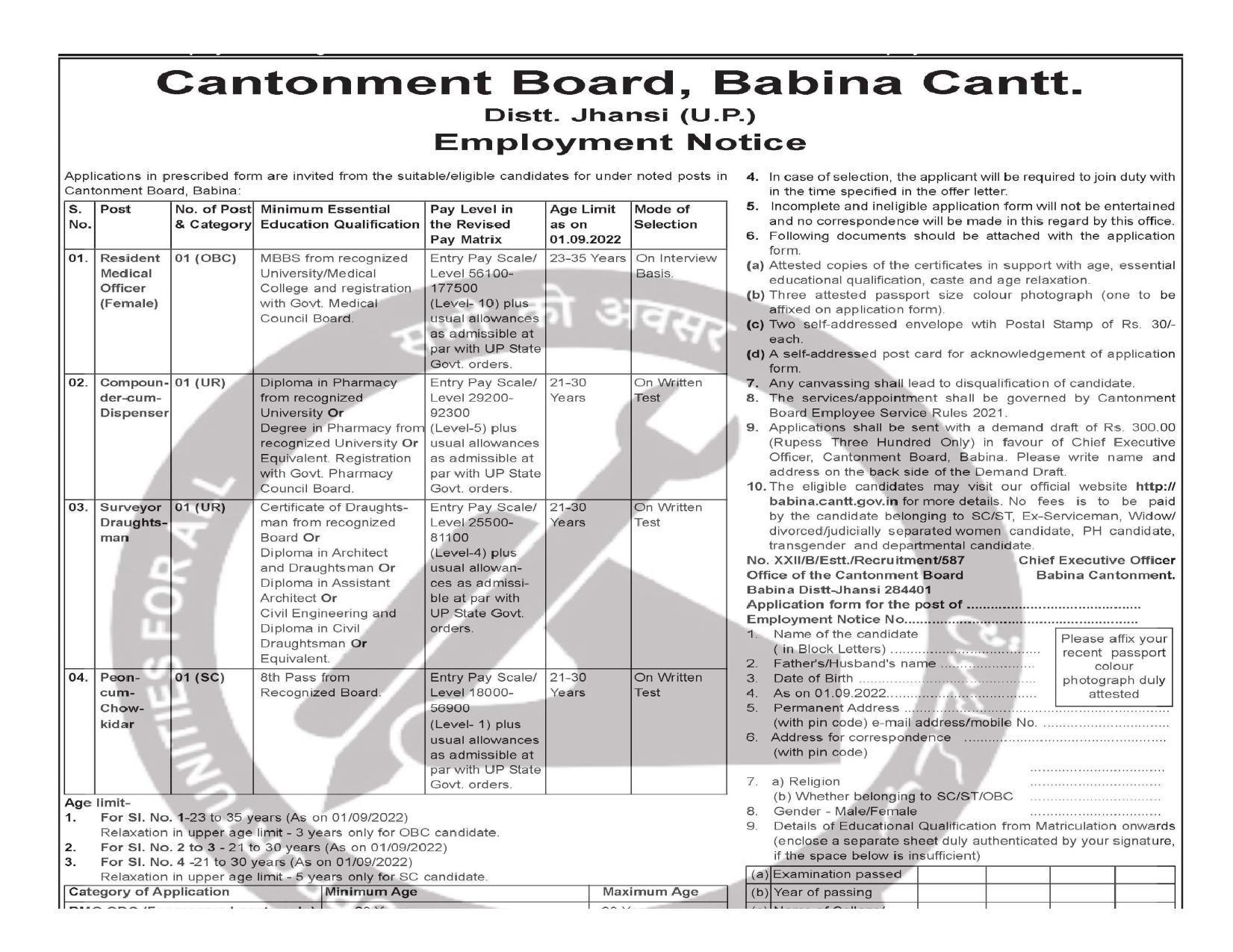 Cantonment Board Babina Invites Application for Peon and Chowkidar, Surveyor Draughtsman, More Vacancies Recruitment 2022 - Page 2