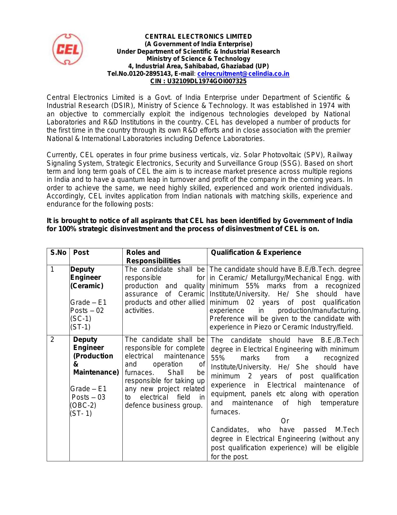 Central Electronics Limited (CEL) Invites Application for 9 Deputy Engineer Or Engineer Trainee Recruitment 2023 - Page 3