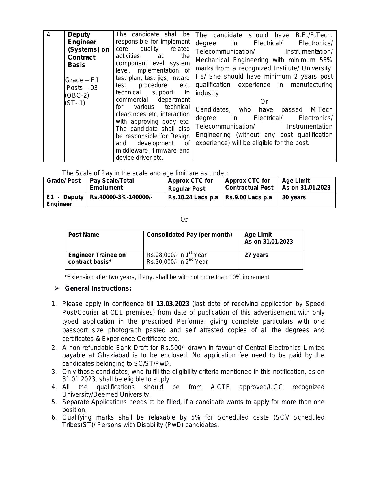 Central Electronics Limited (CEL) Invites Application for 9 Deputy Engineer Or Engineer Trainee Recruitment 2023 - Page 2