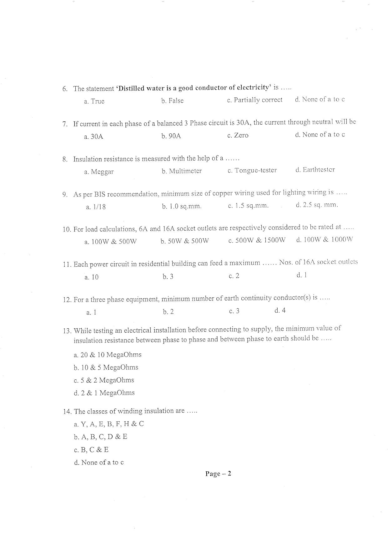 Question Paper of Technician ‘A’ (Electrical) at NBSC, Siliguri (Advertisement No. 3/2023) - Page 2