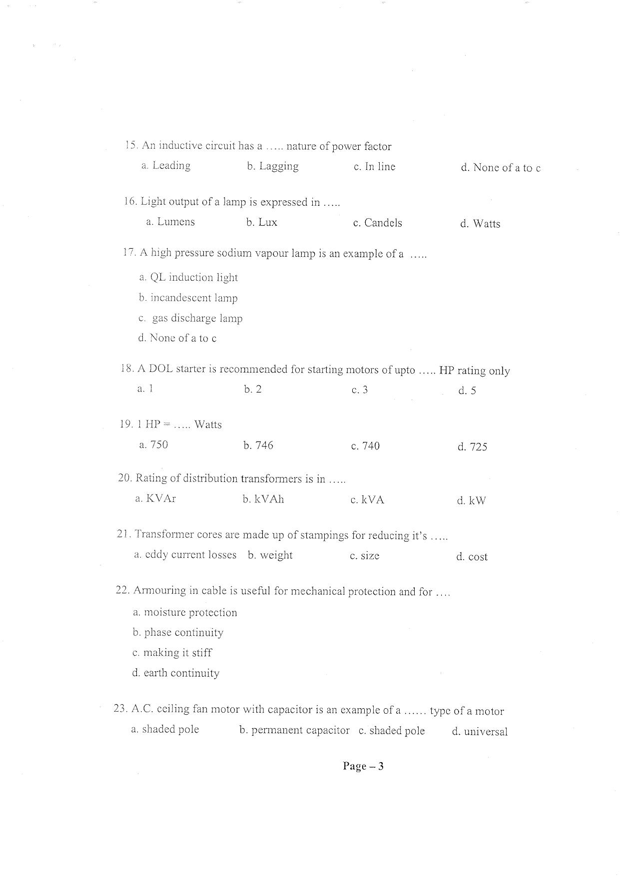 Question Paper of Technician ‘A’ (Electrical) at NBSC, Siliguri (Advertisement No. 3/2023) - Page 3