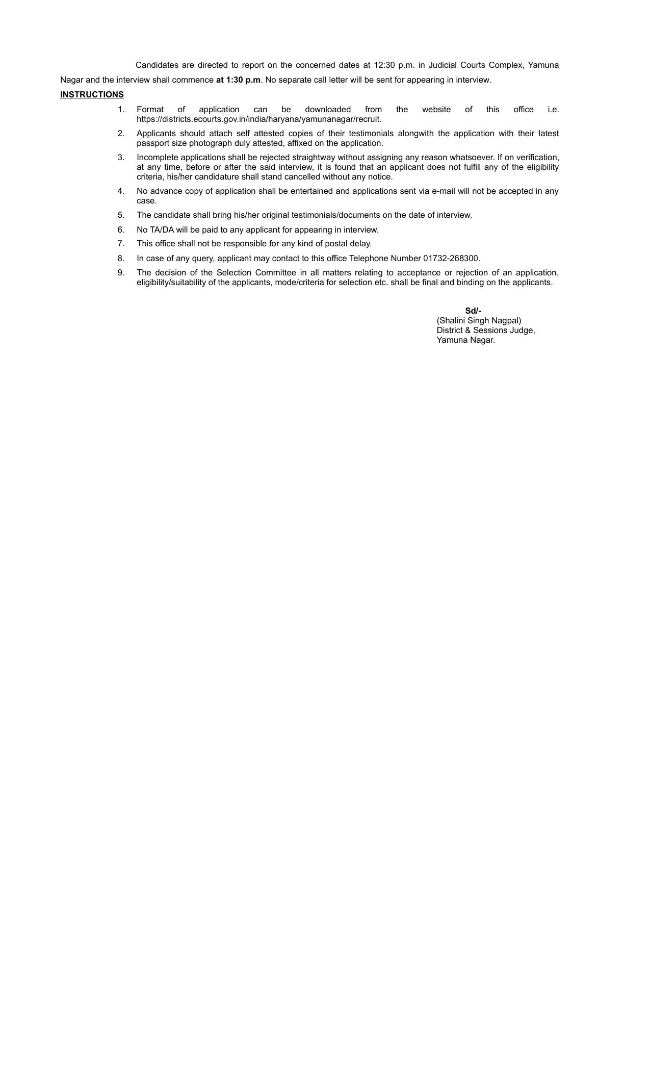 District Court Yamunanagar Invites Application for 18 Process Server, Peon, More Vacancies Recruitment 2023 - Page 1