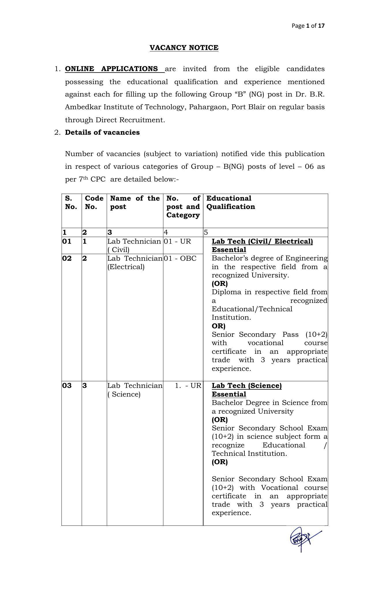 DBRAIT Invites Application for Lab Technician, Instructor Recruitment 2022 - Page 1