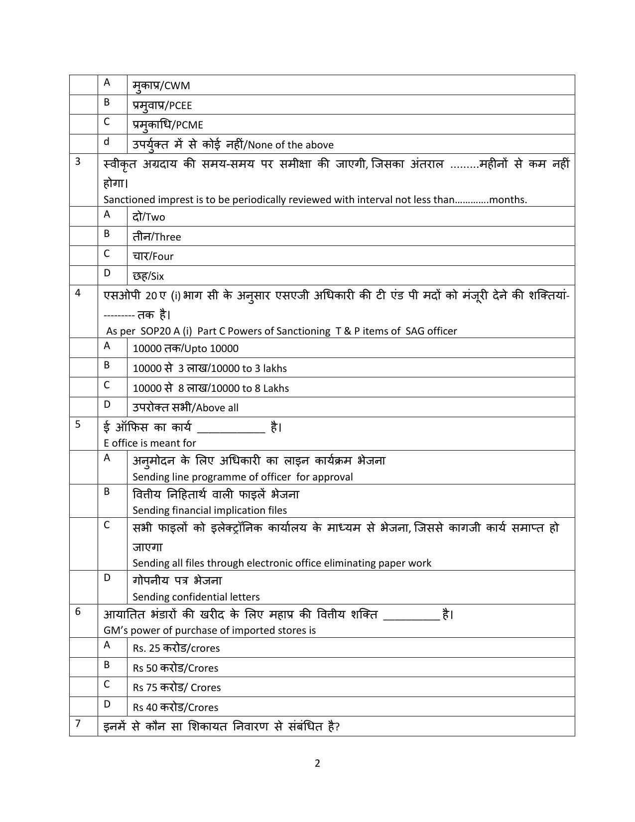 South Western Railway Senior Clerk Level 5 Electrical (Shift-1) Question Paper - Page 2
