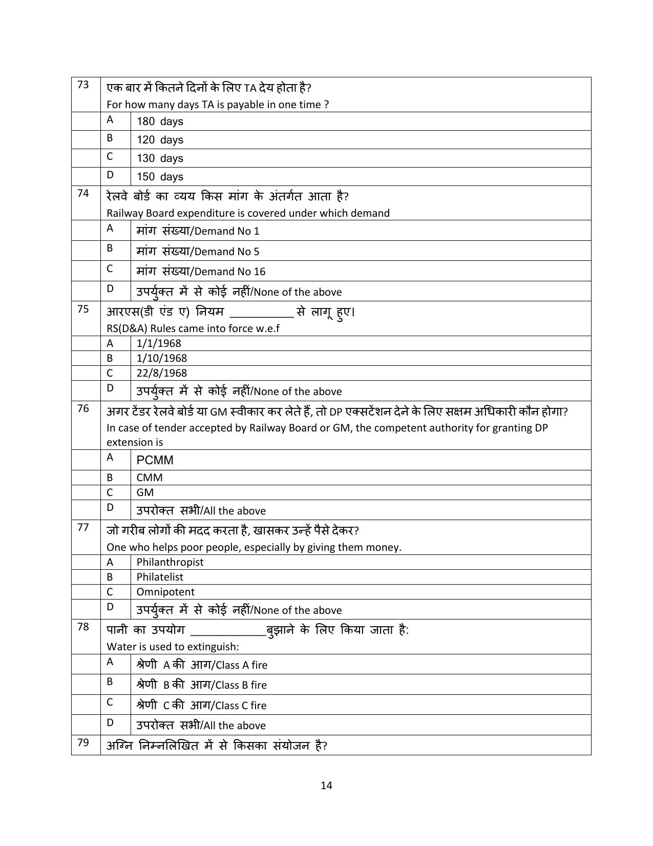 South Western Railway Senior Clerk Level 5 Electrical (Shift-1) Question Paper - Page 14