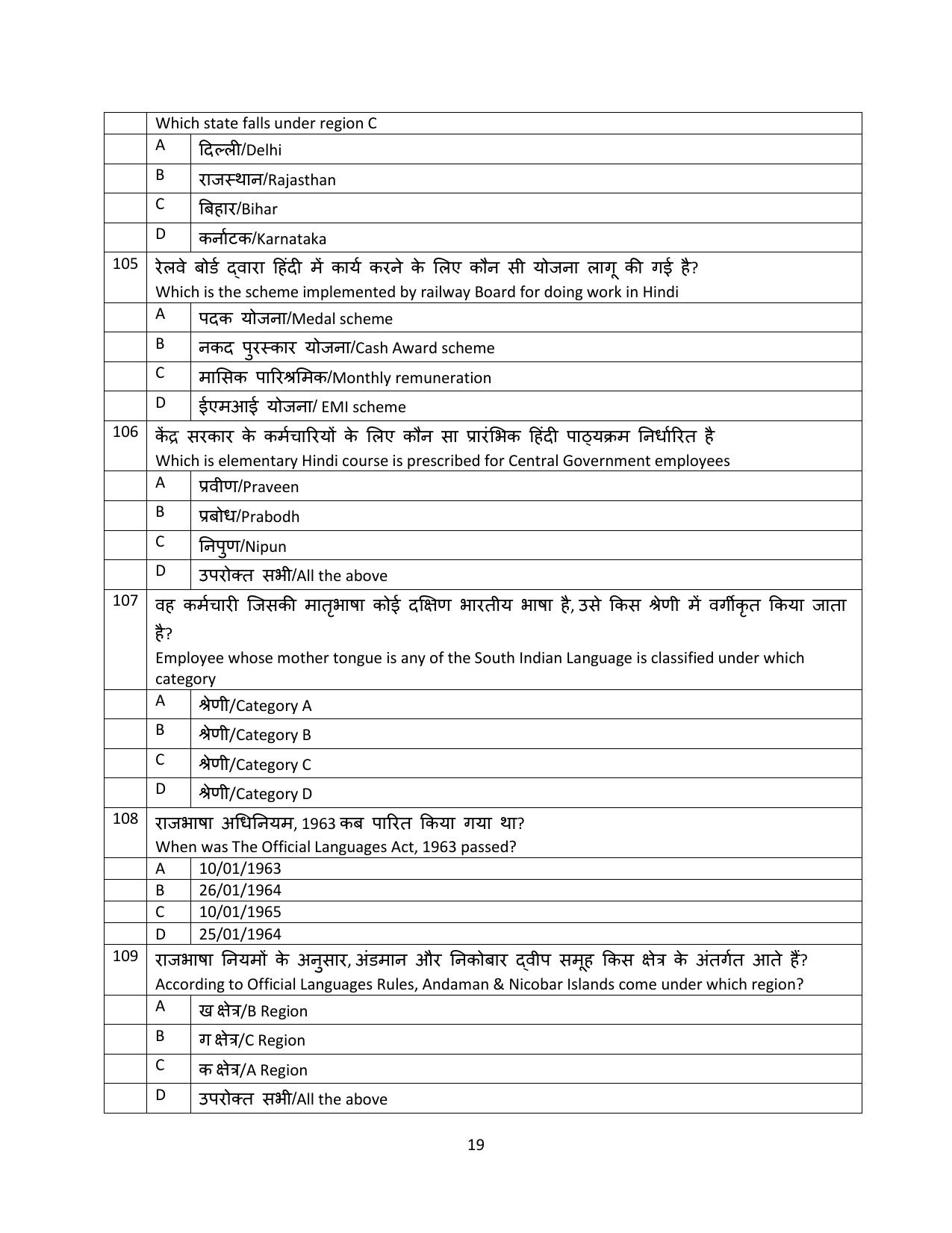 South Western Railway Senior Clerk Level 5 Electrical (Shift-1) Question Paper - Page 19