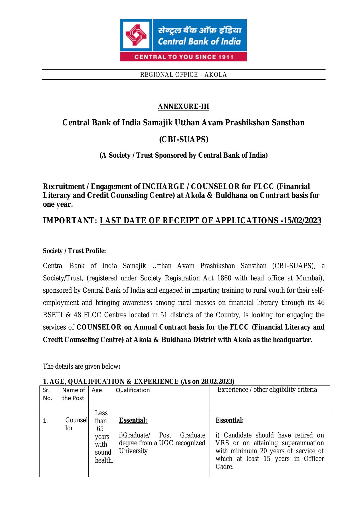 Central Bank of India Invites Application for Counsellor Recruitment 2023 - Page 3