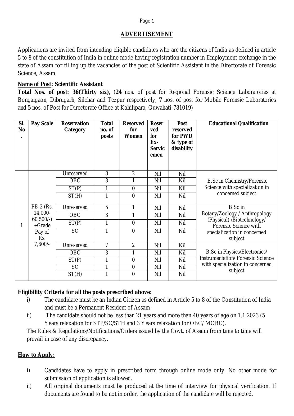 DFS Assam Scientific Assistant Recruitment 2023 - Page 2