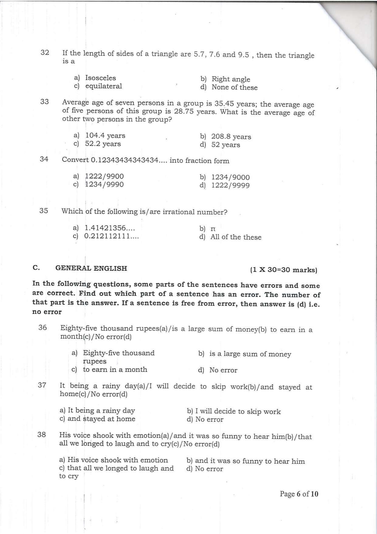 Question Paper of Office Assistant Grade III at BITM, Kolkata and NBSC, Siliguri (Advertisement No. 1/2022) - Page 6