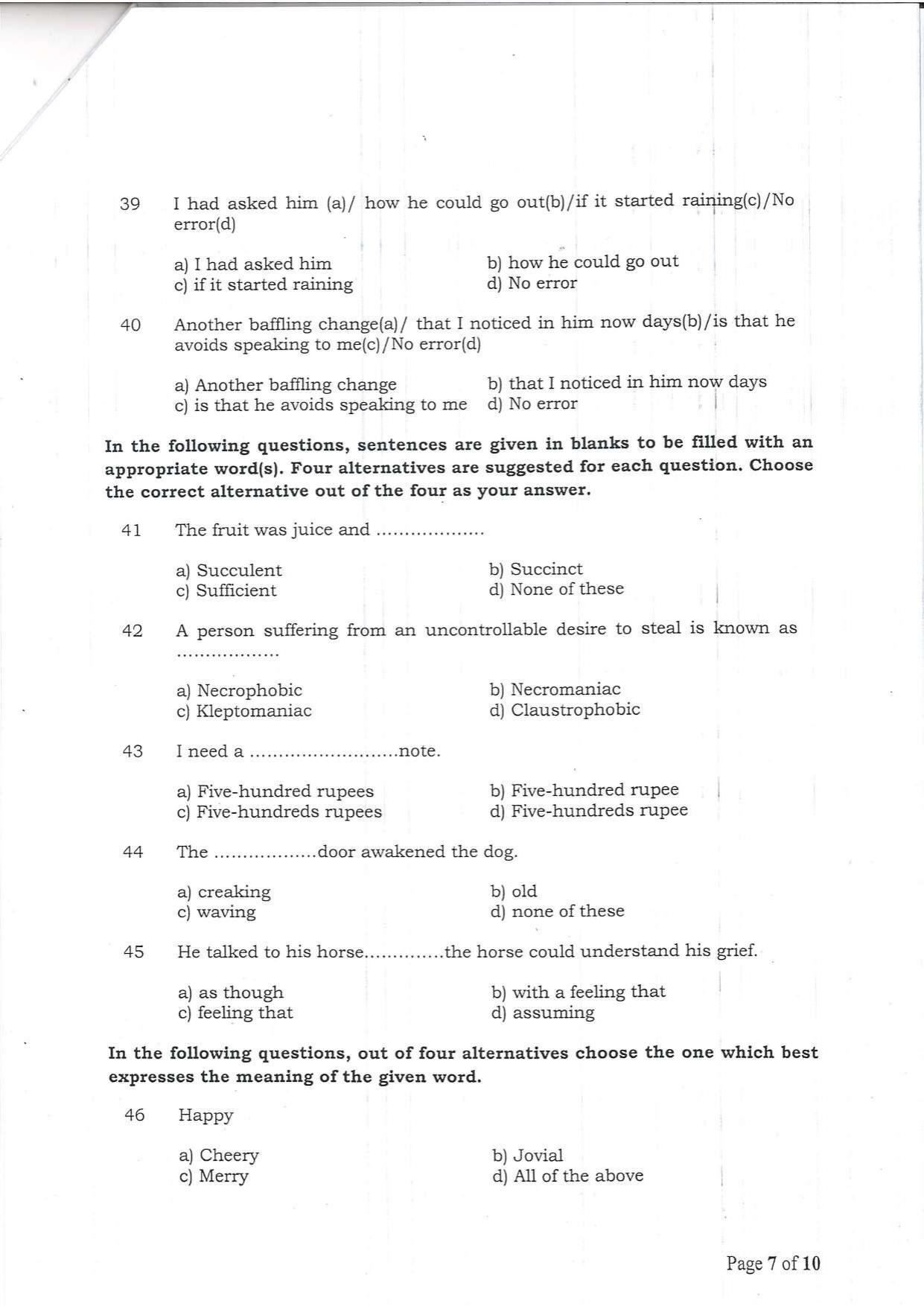 Question Paper of Office Assistant Grade III at BITM, Kolkata and NBSC, Siliguri (Advertisement No. 1/2022) - Page 7