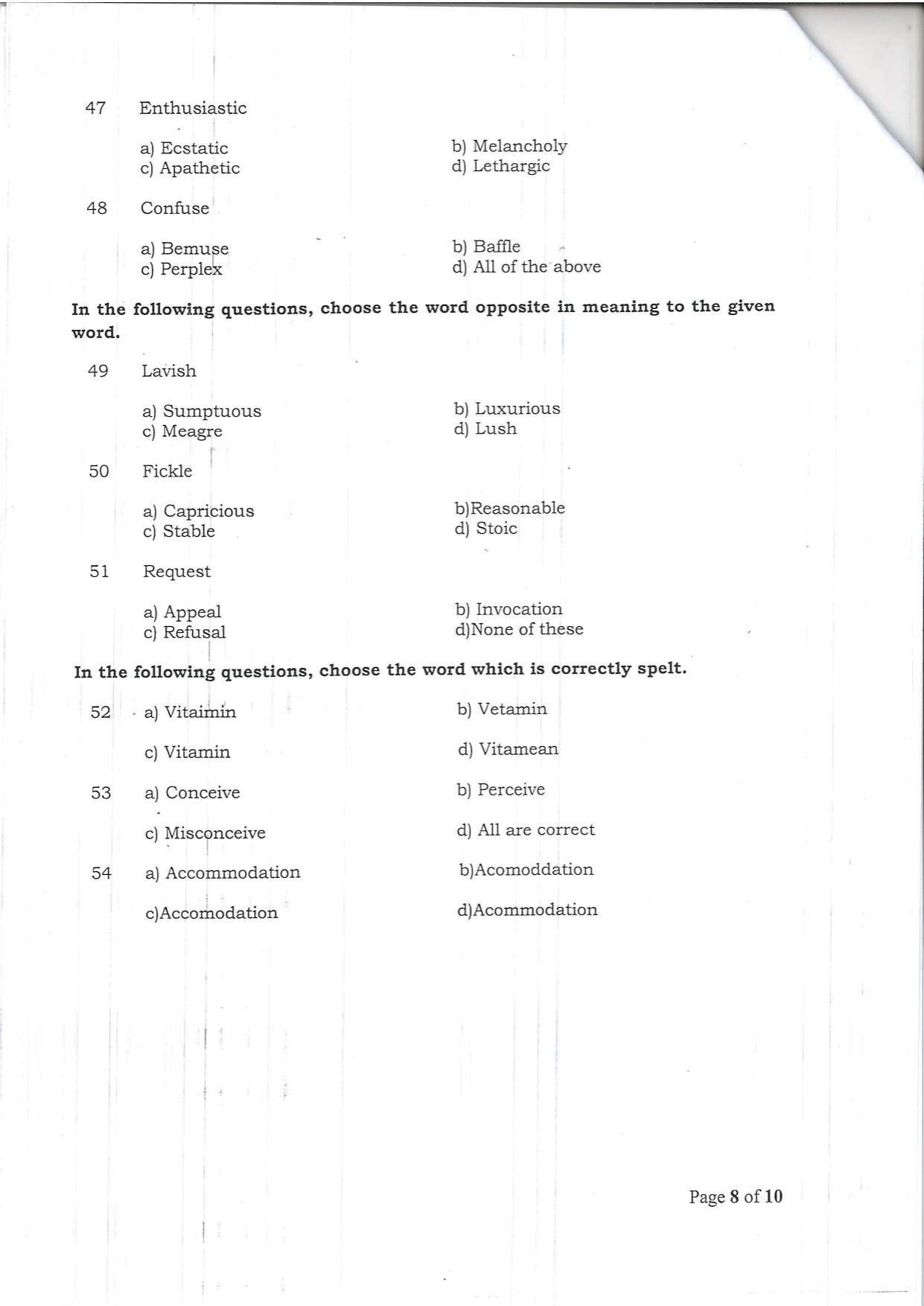Question Paper of Office Assistant Grade III at BITM, Kolkata and NBSC, Siliguri (Advertisement No. 1/2022) - Page 8