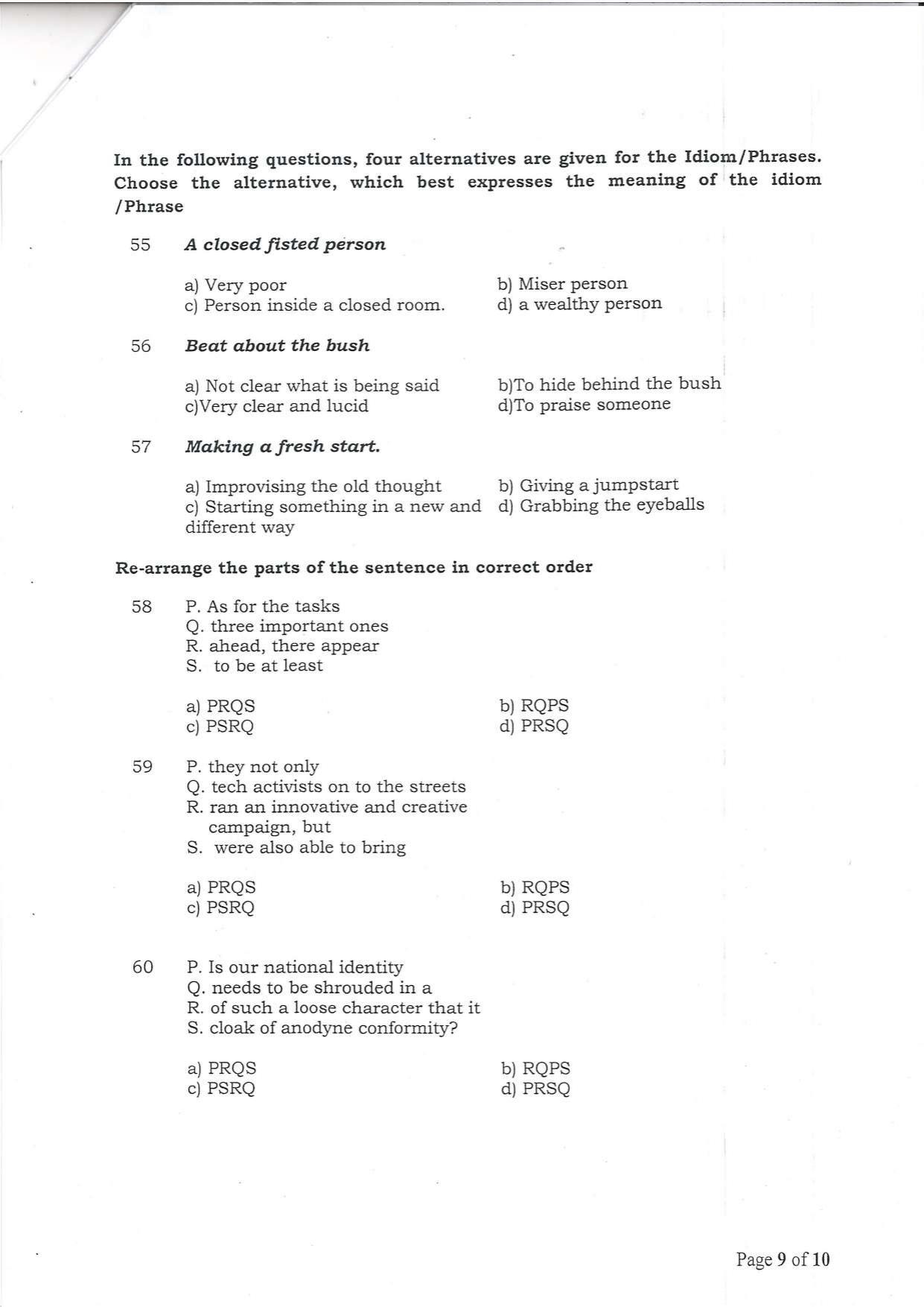 Question Paper of Office Assistant Grade III at BITM, Kolkata and NBSC, Siliguri (Advertisement No. 1/2022) - Page 9