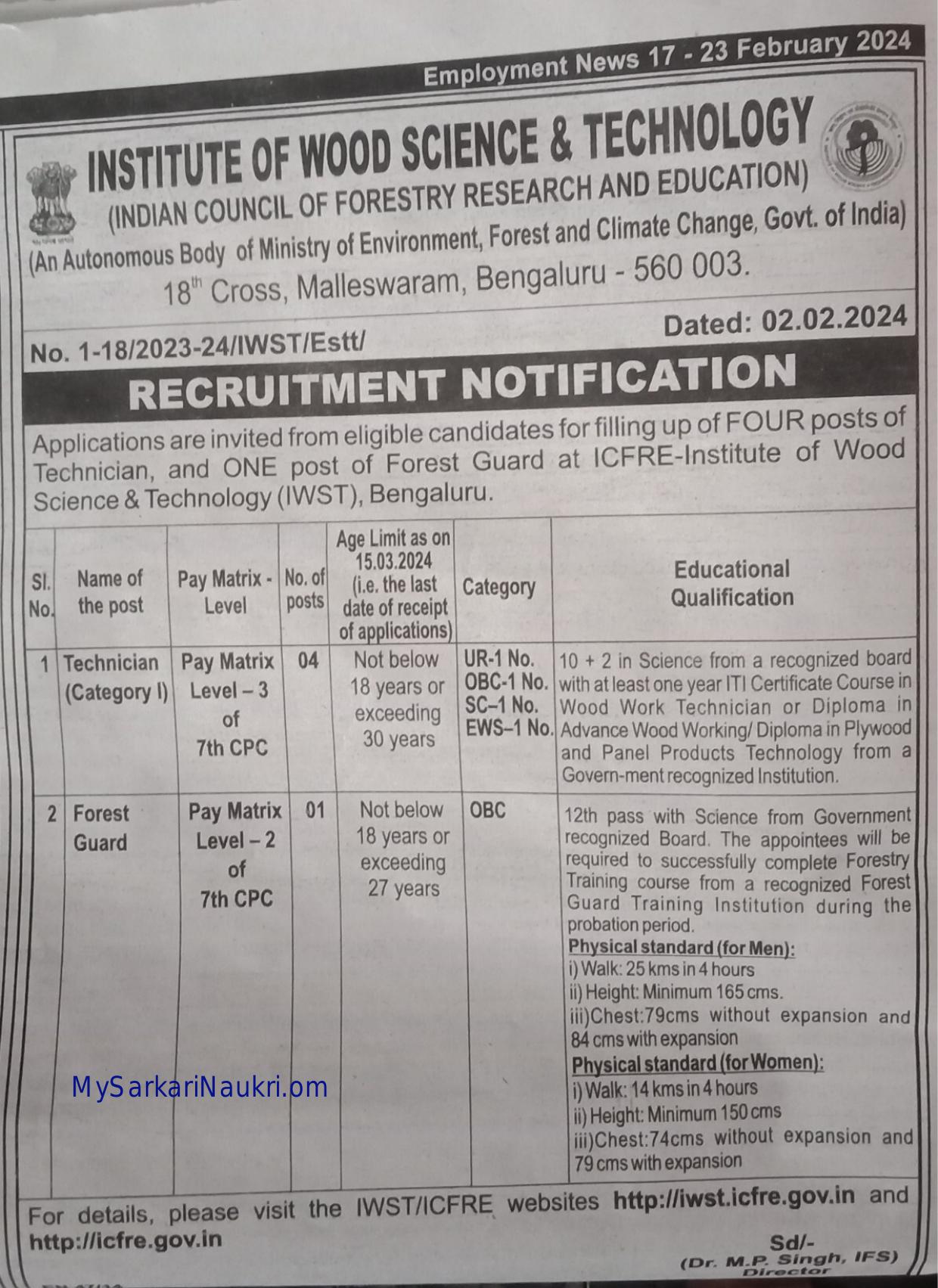 IWST Technician, Forest Guard Recruitment 2024 - Page 1