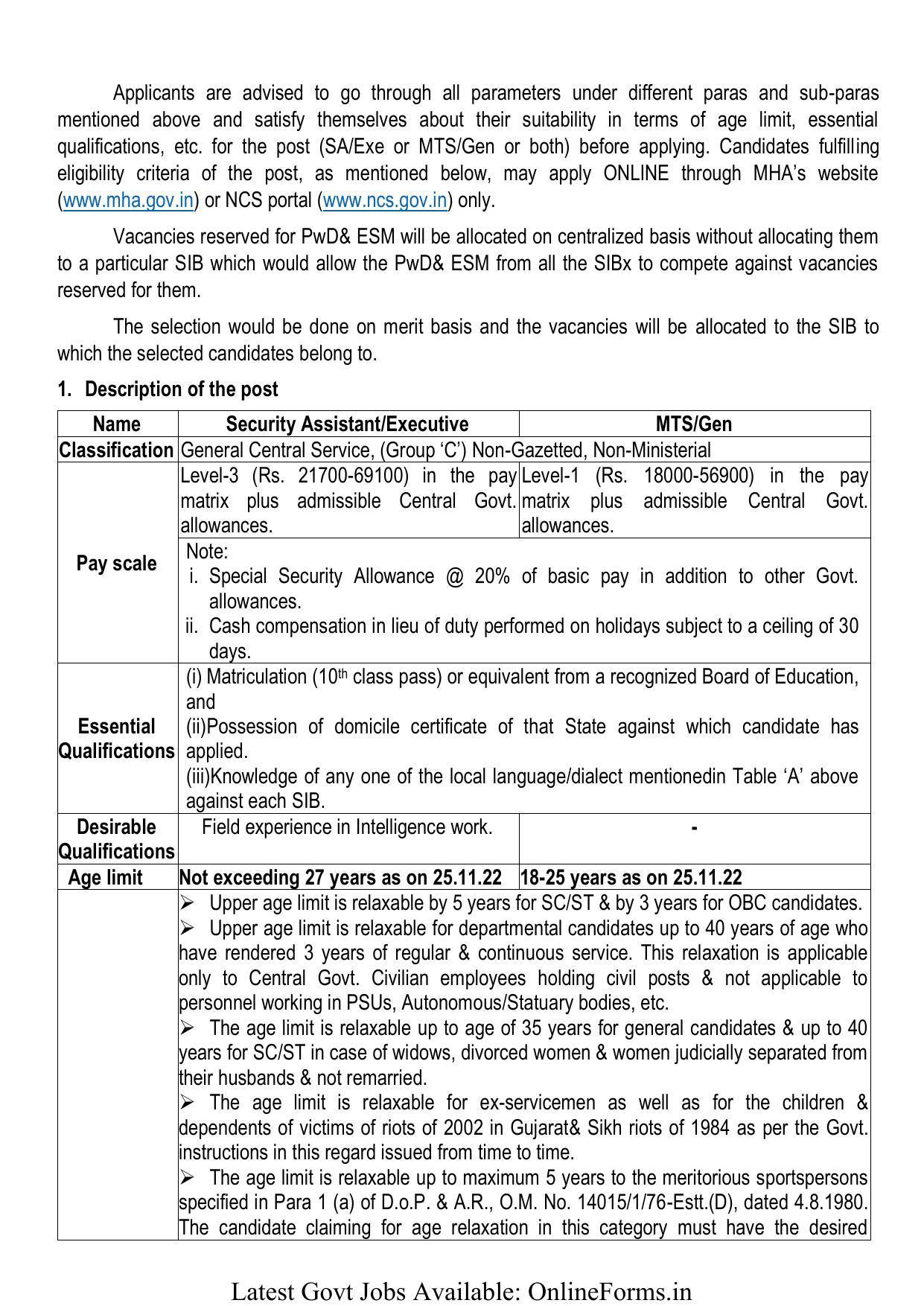 Intelligence Bureau (IB) Security Assistant, Multi-Tasking Staff (MTS) Recruitment 2022 - Page 2