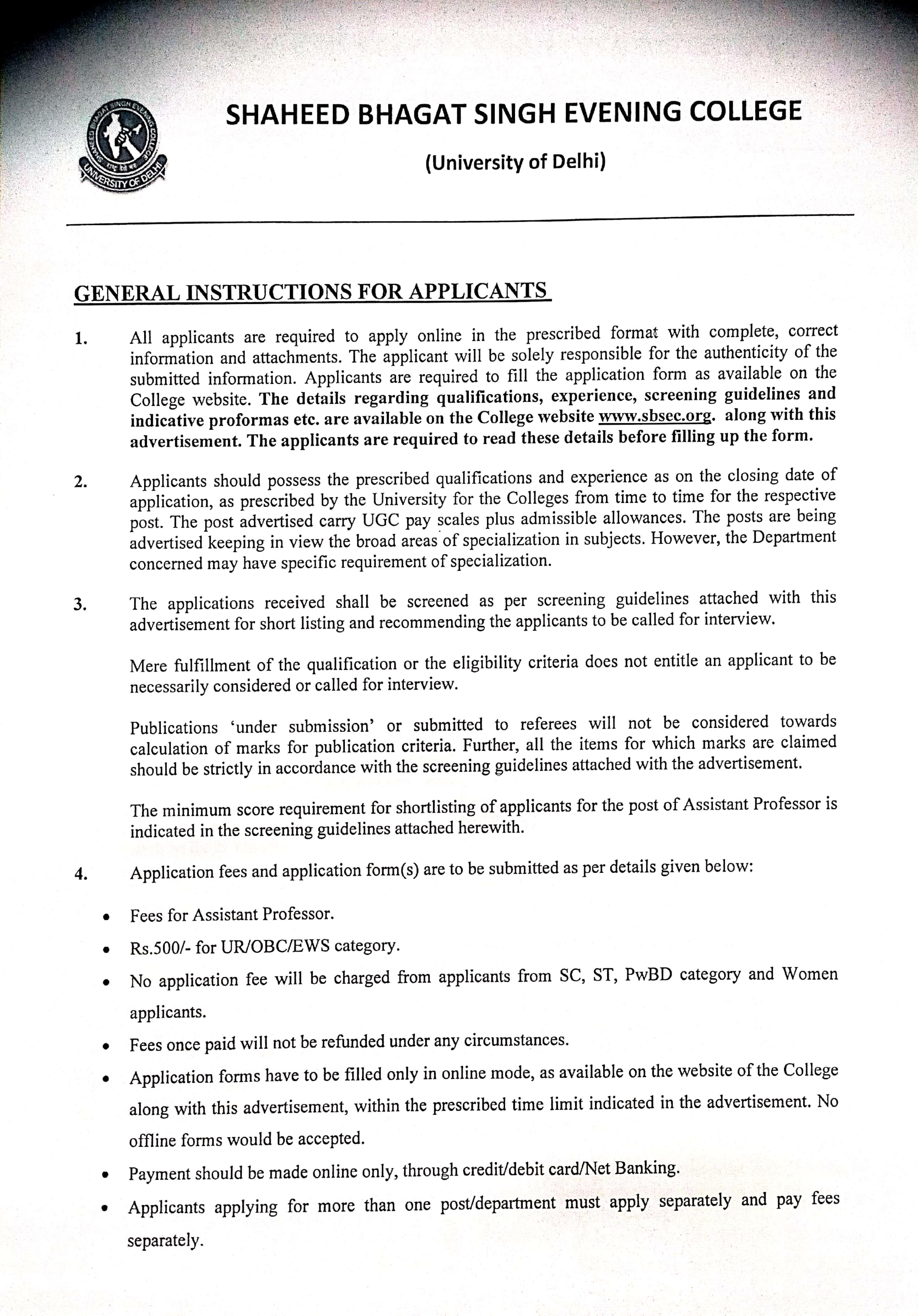 Shaheed Bhagat Singh Evening College (SBSEC) Invites Application for 67 Assistant Professor Recruitment 2023 - Page 4