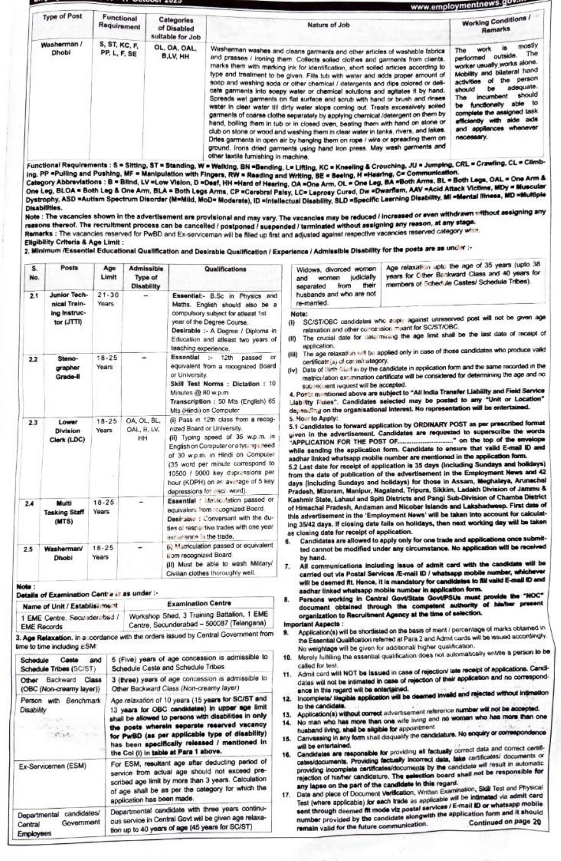 Indian Army DG EME 69 LDC, MTS and Various Posts Recruitment 2025 - Page 2