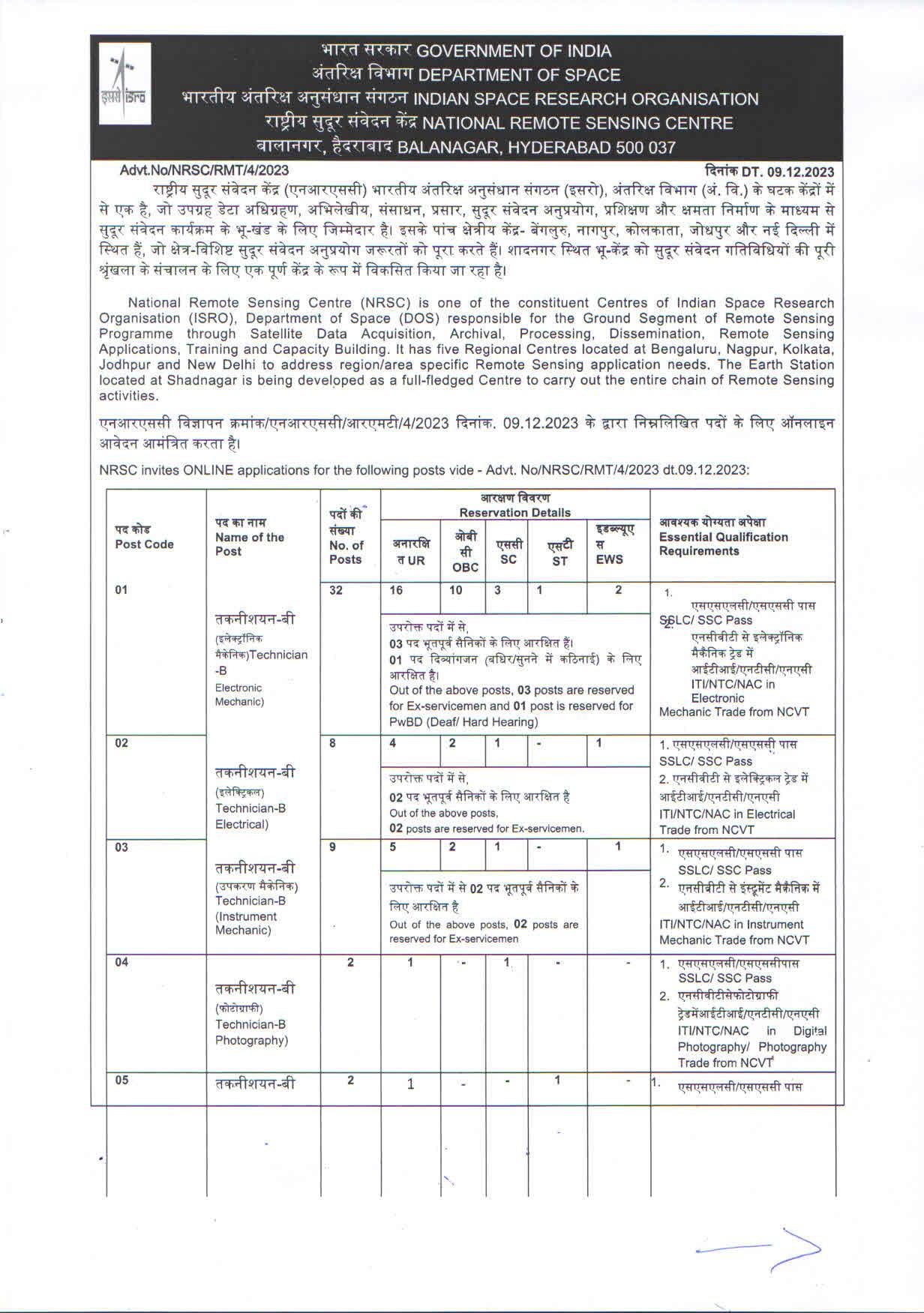 National Remote Sensing Centre (NRSC) Technician Recruitment 2023 - Page 2