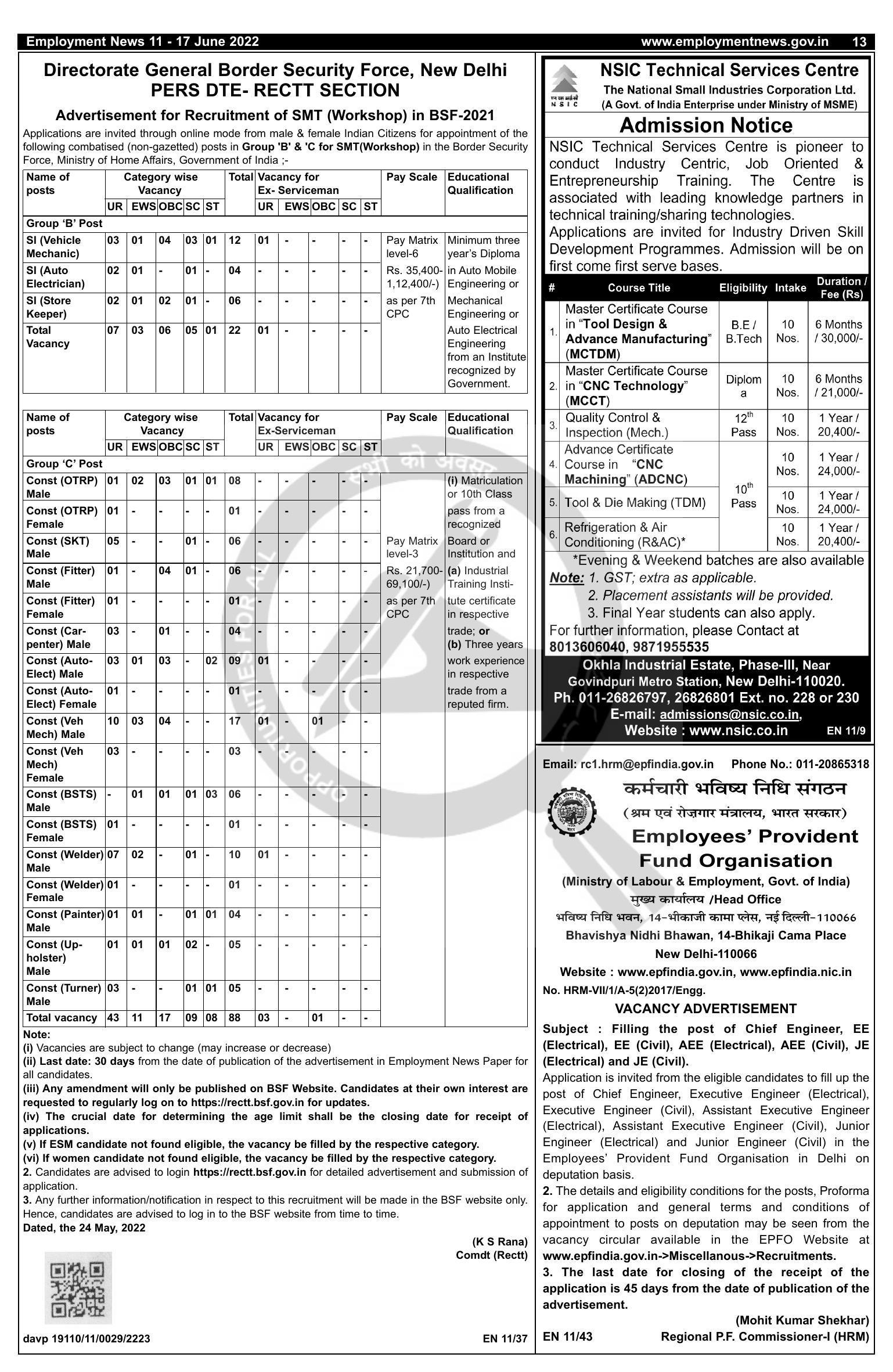 Border Security Force (BSF) 110 Sub-Inspector, Constable Recruitment 2022 - Page 1