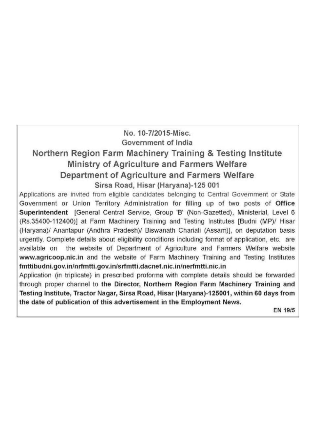 NRFMTTI Invites Application for Office Superintendent Recruitment 2022 - Page 1