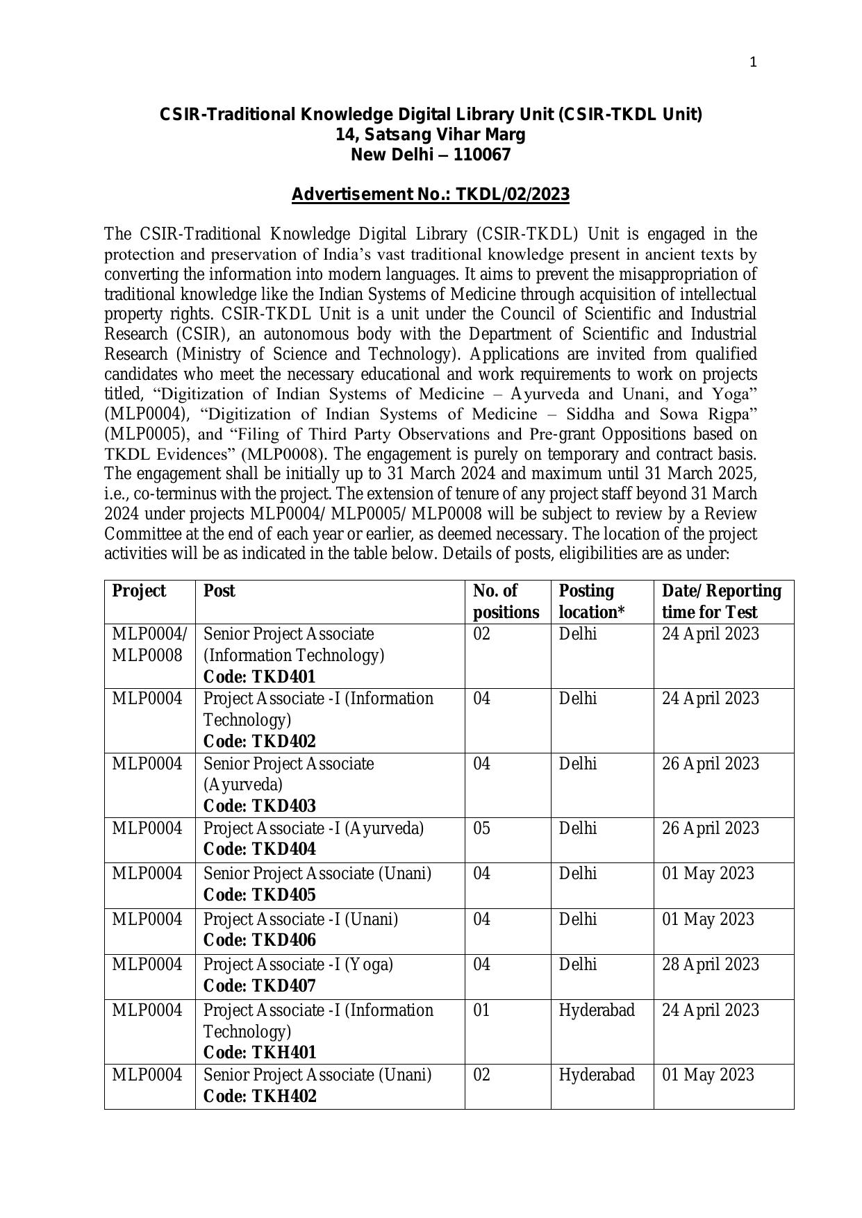 TKDL Project Associate, Senior Project Associate Recruitment 2023 - Page 3