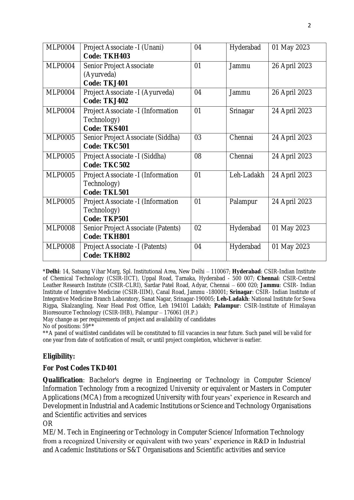 TKDL Project Associate, Senior Project Associate Recruitment 2023 - Page 1