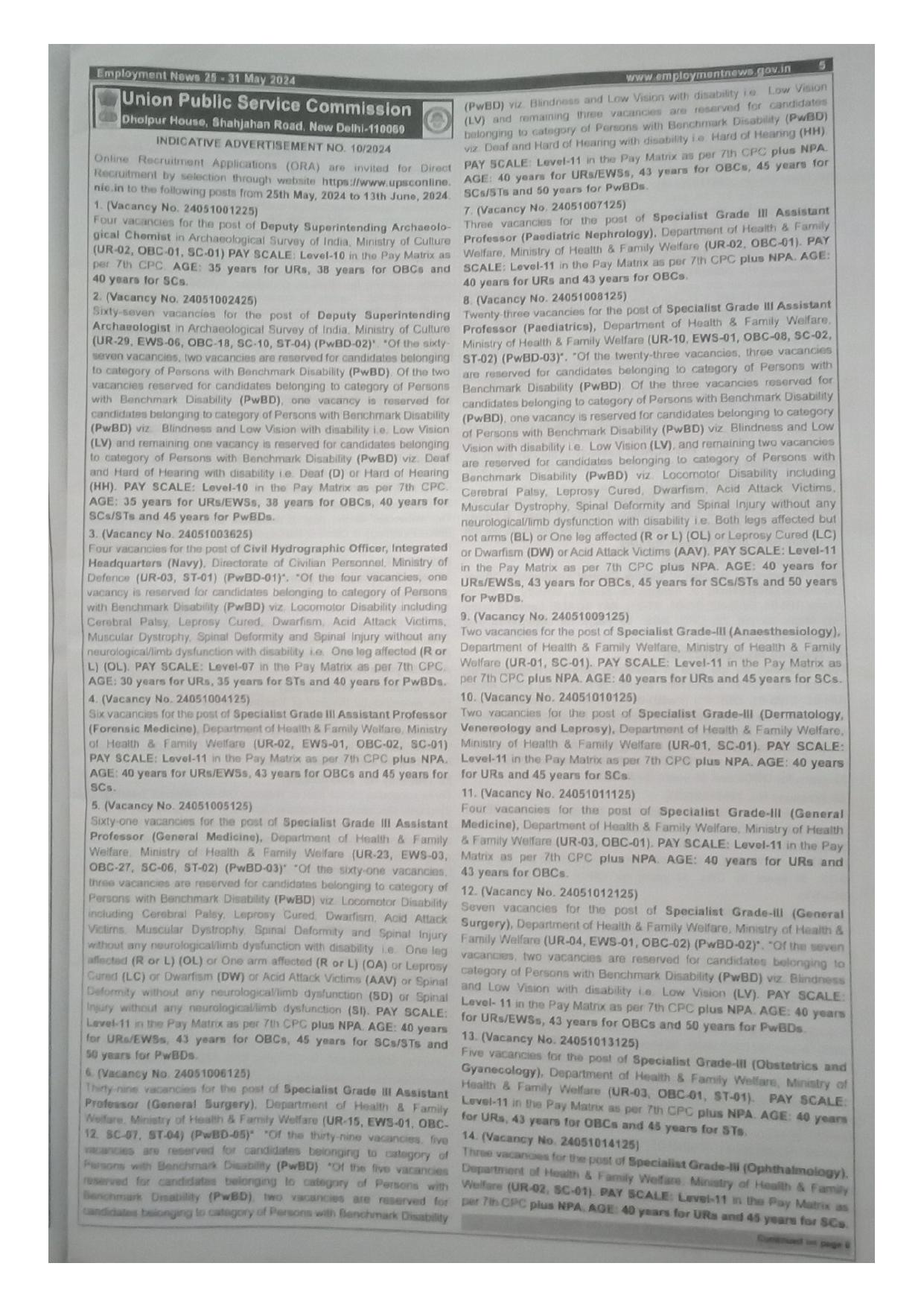 UPSC 309 Specialist and Various Posts Recruitment 2024 - Page 1