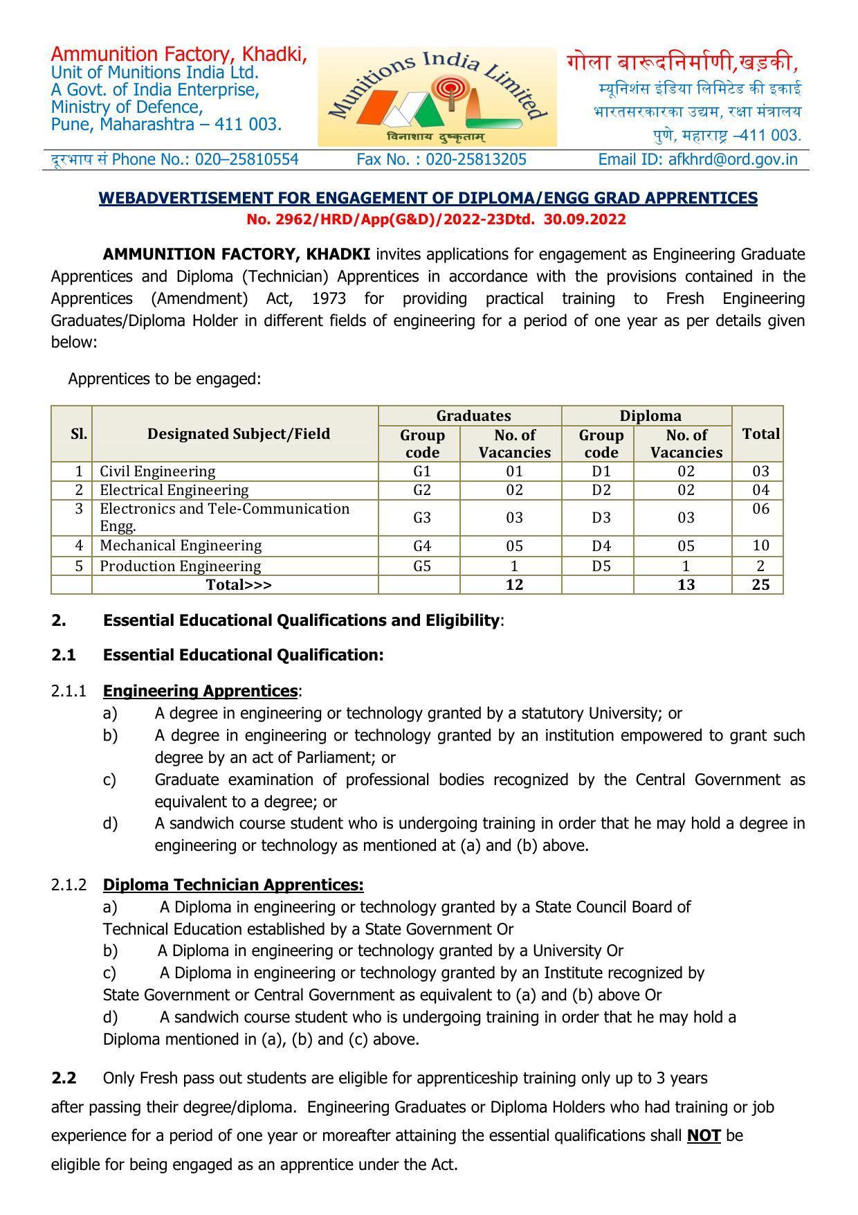 Ammunition Factory Khadki Invites Application for 25 Apprentice Recruitment 2022 - Page 3