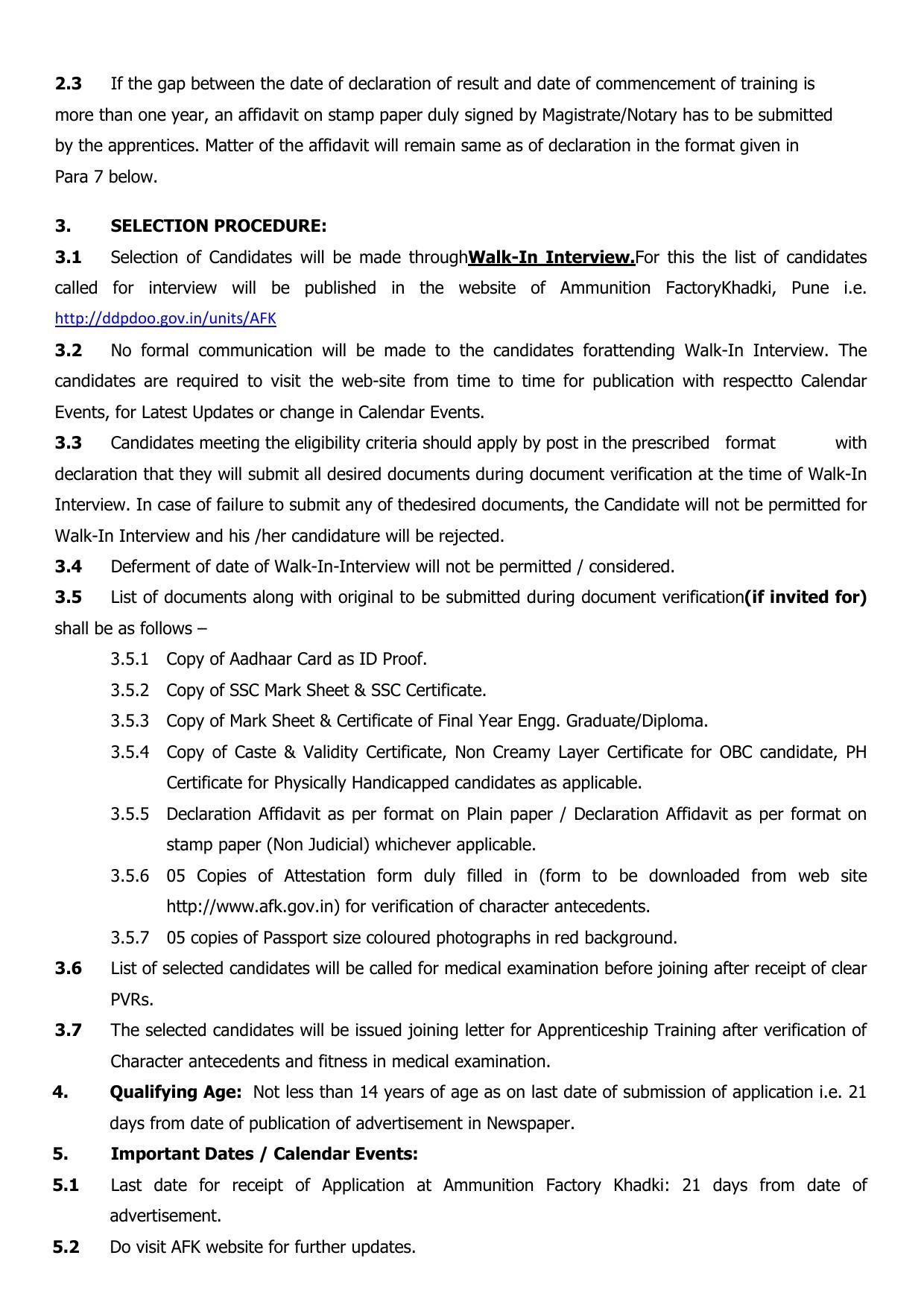 Ammunition Factory Khadki Invites Application for 25 Apprentice Recruitment 2022 - Page 1