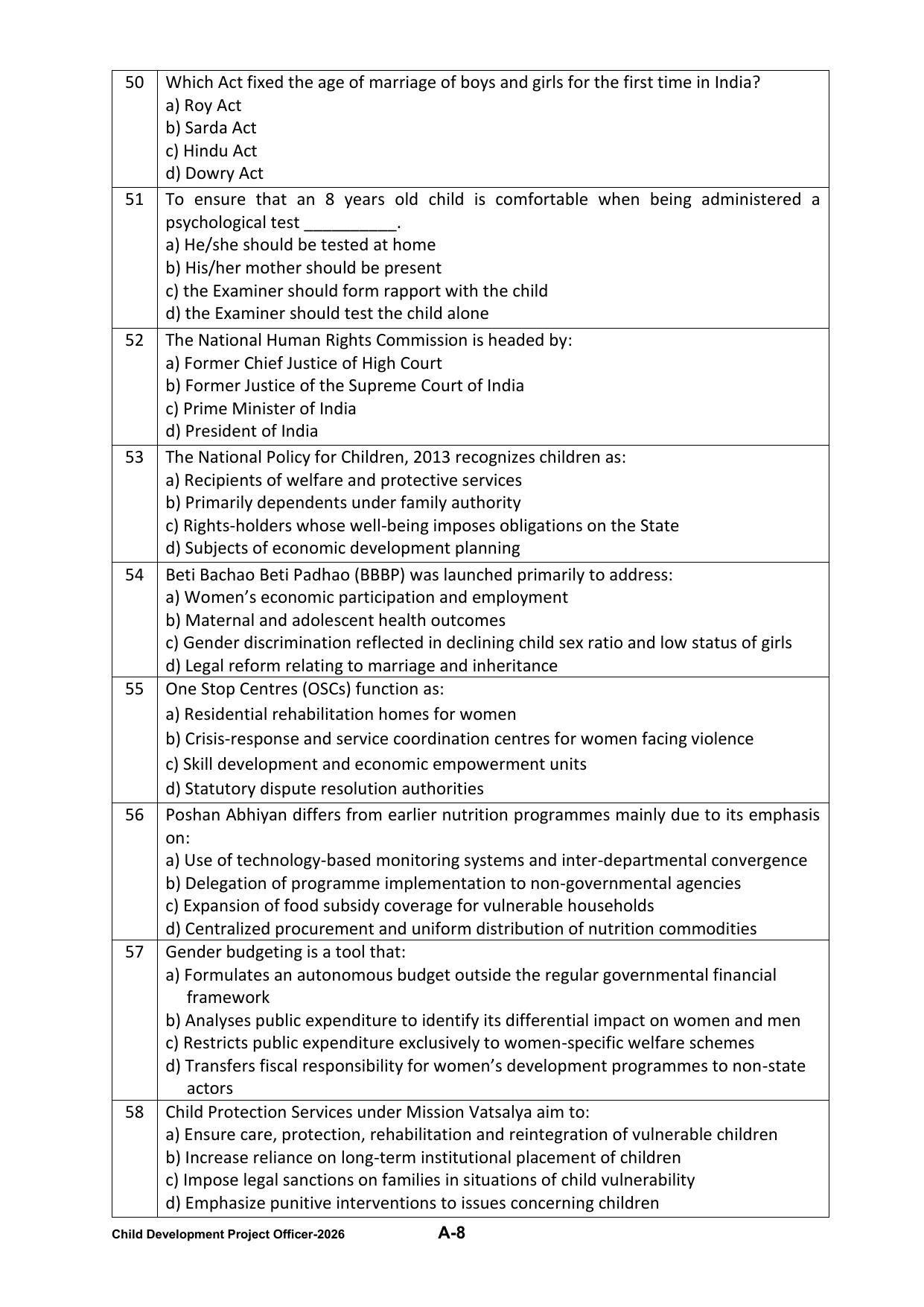 PPSC CDPO Question Paper 2026 - Page 8