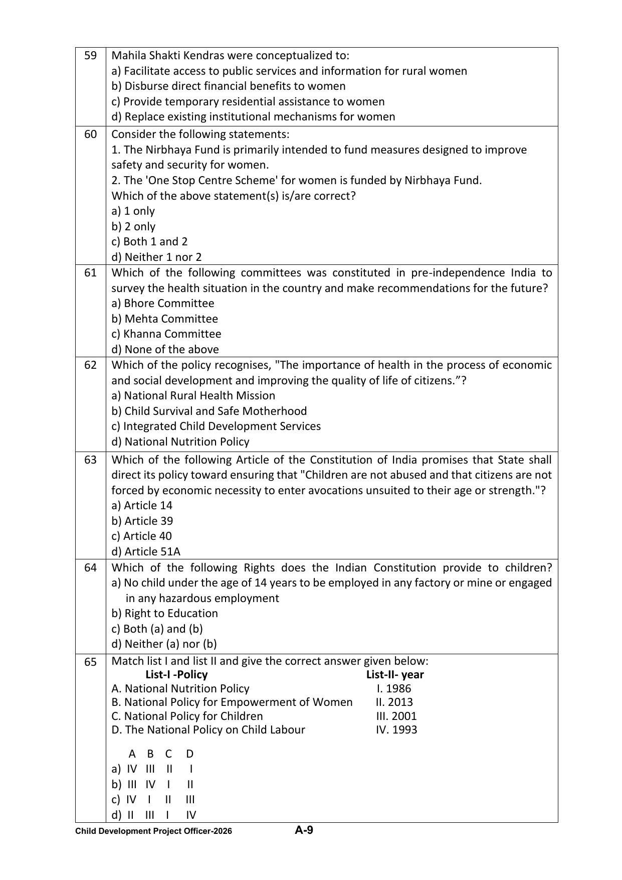 PPSC CDPO Question Paper 2026 - Page 9