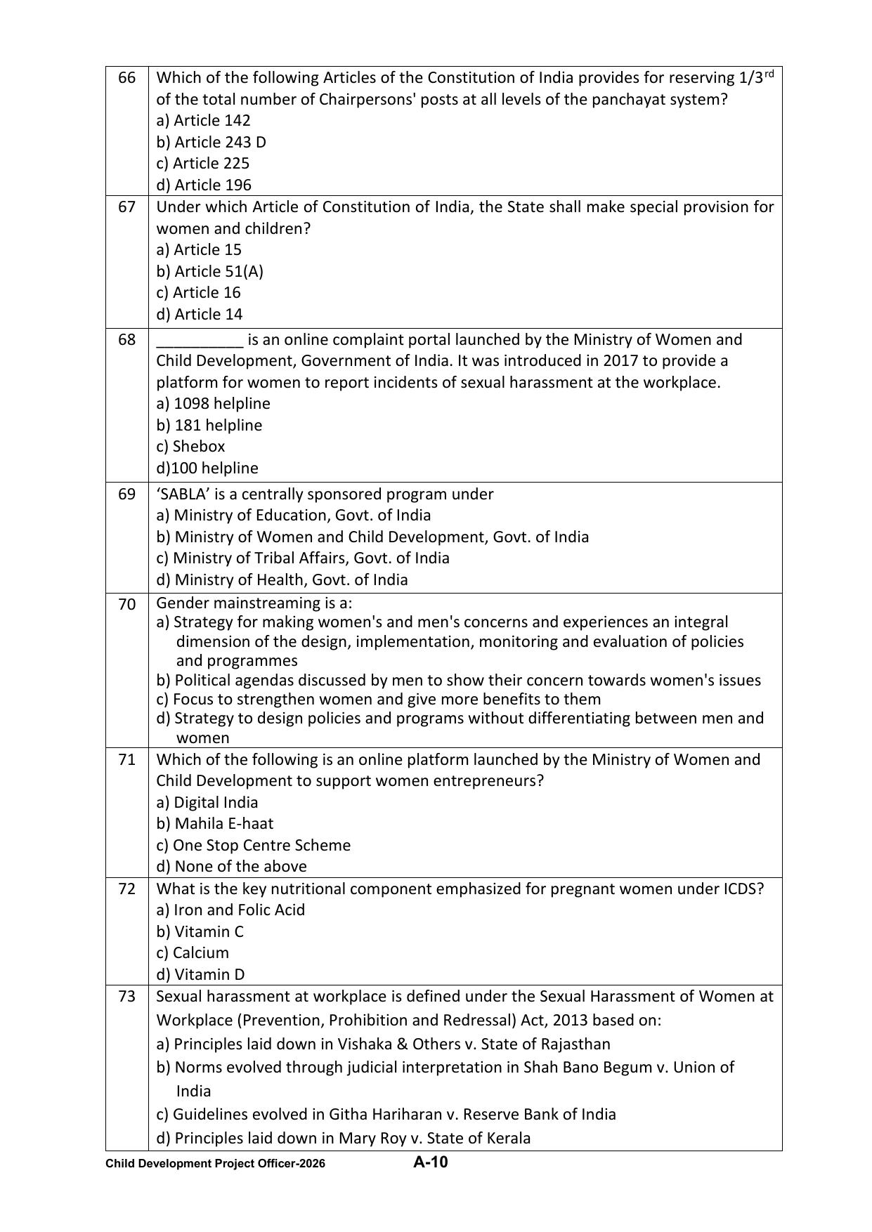 PPSC CDPO Question Paper 2026 - Page 10