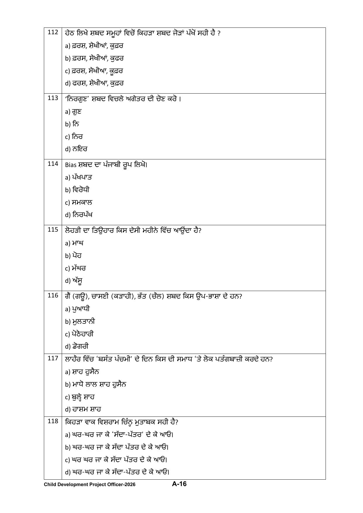 PPSC CDPO Question Paper 2026 - Page 16