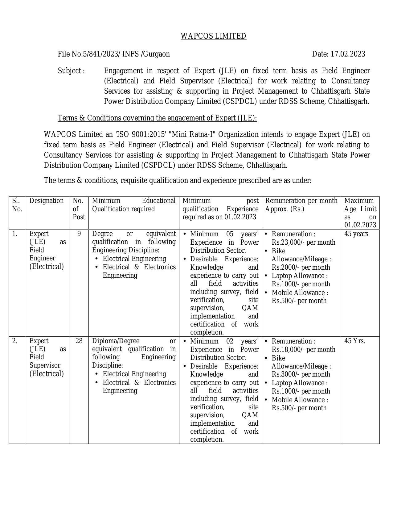 WAPCOS Limited Invites Application for 37 Field Supervisor Recruitment 2023 - Page 2