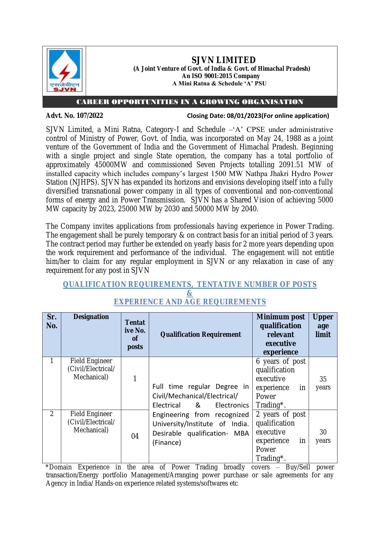 Satluj Jal Vidyut Nigam Ltd (SJVN) Invites Application for 5 Field Engineer Recruitment 2023 - Page 3