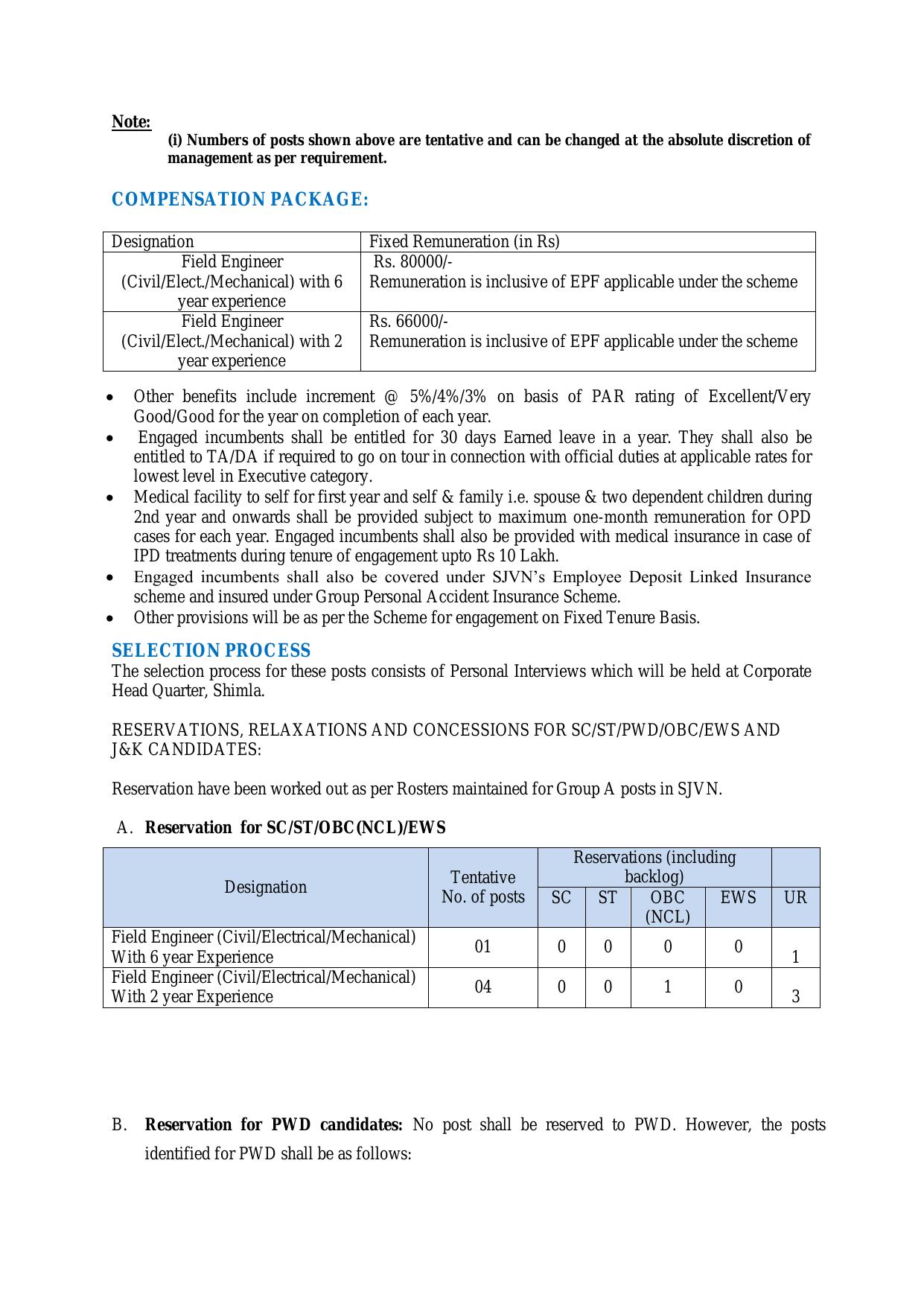 Satluj Jal Vidyut Nigam Ltd (SJVN) Invites Application for 5 Field Engineer Recruitment 2023 - Page 1