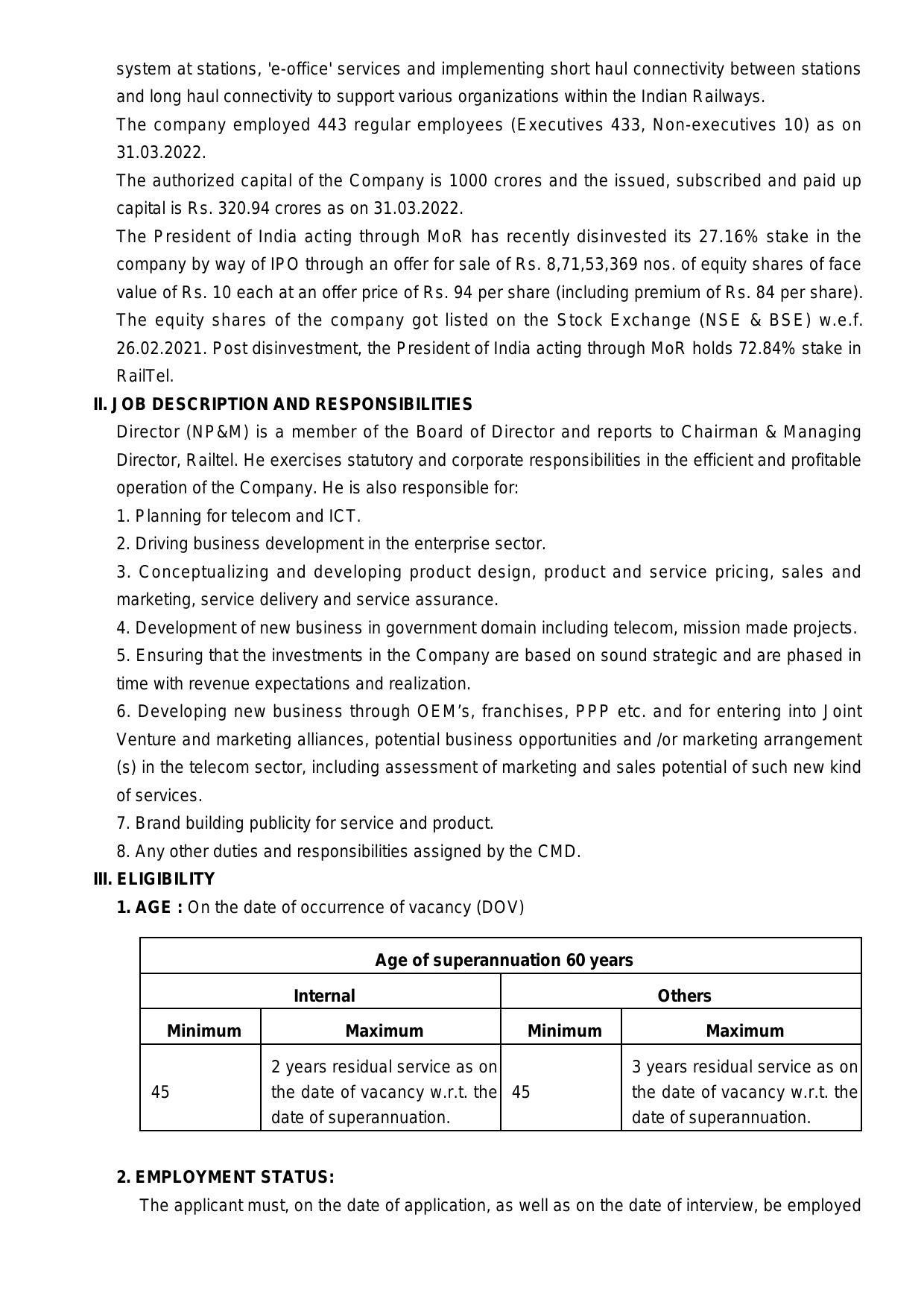 Railtel Corporation of India Invites Application for Director Recruitment 2022 - Page 1
